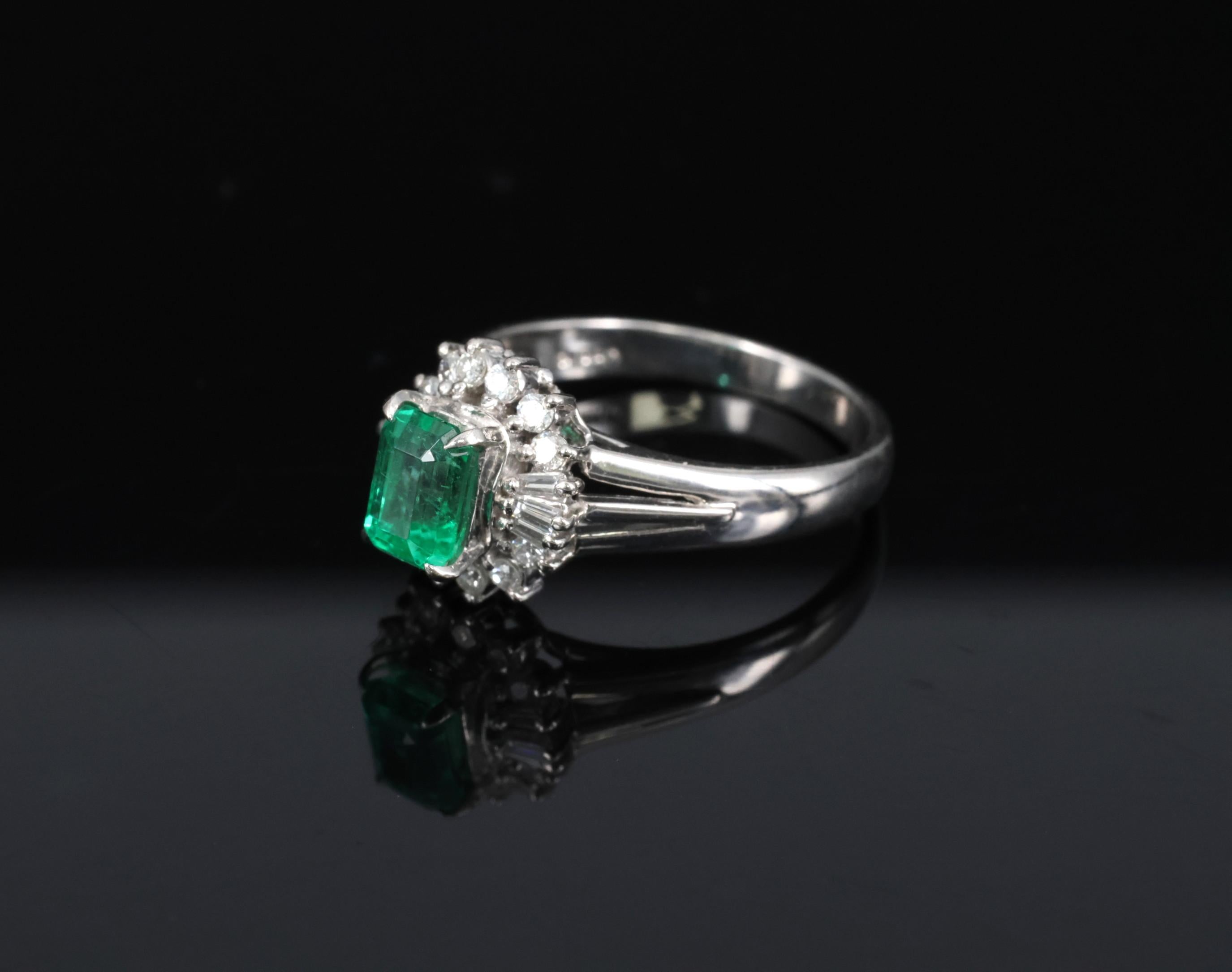 Fine 0.73ct GIA Certified No Oil Emerald 0.25ct Diamond Platinum Ring Size 5.75