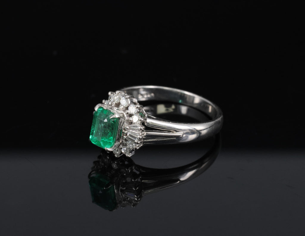 Fine 0.73ct GIA Certified No Oil Emerald 0.25ct Diamond Platinum Ring Size 5.75