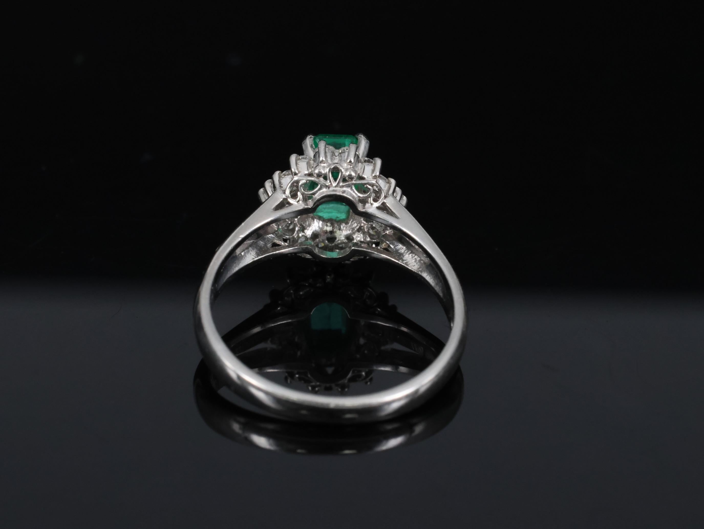 Fine 0.73ct GIA Certified No Oil Emerald 0.25ct Diamond Platinum Ring Size 5.75