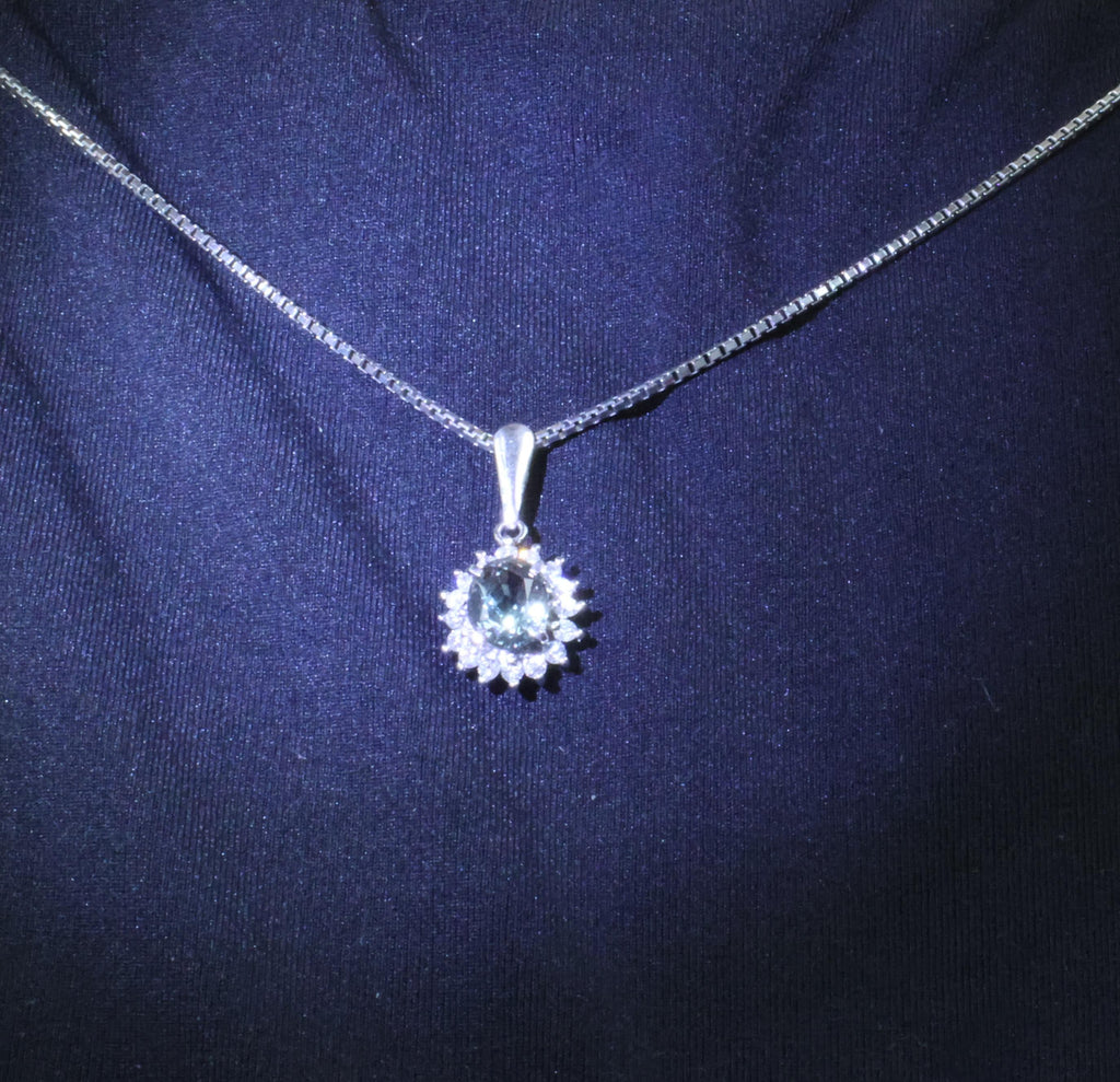 RARE! 0.97ct Natural Color Change Sapphire & 0.20ct Diamond Platinum Necklace