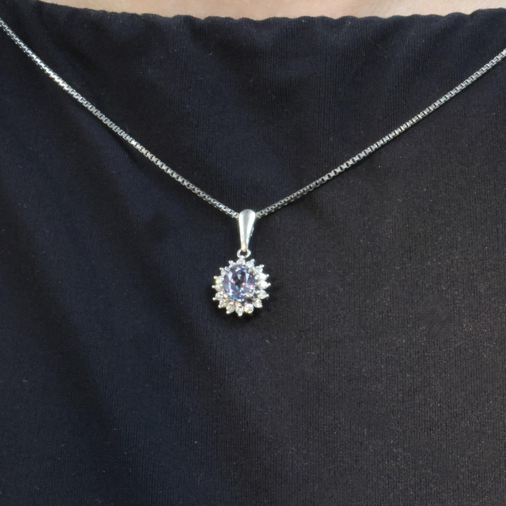 RARE! 0.97ct Natural Color Change Sapphire & 0.20ct Diamond Platinum Necklace