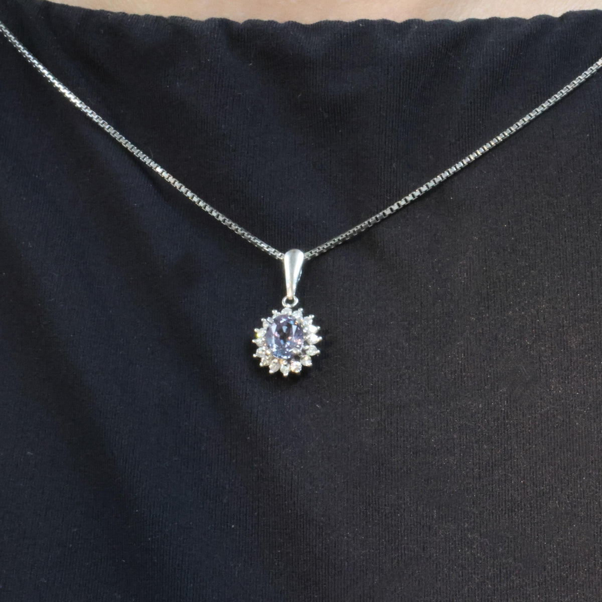 RARE! 0.97ct Natural Color Change Sapphire & 0.20ct Diamond Platinum Necklace
