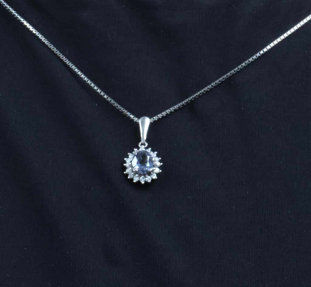 RARE! 0.97ct Natural Color Change Sapphire & 0.20ct Diamond Platinum Necklace