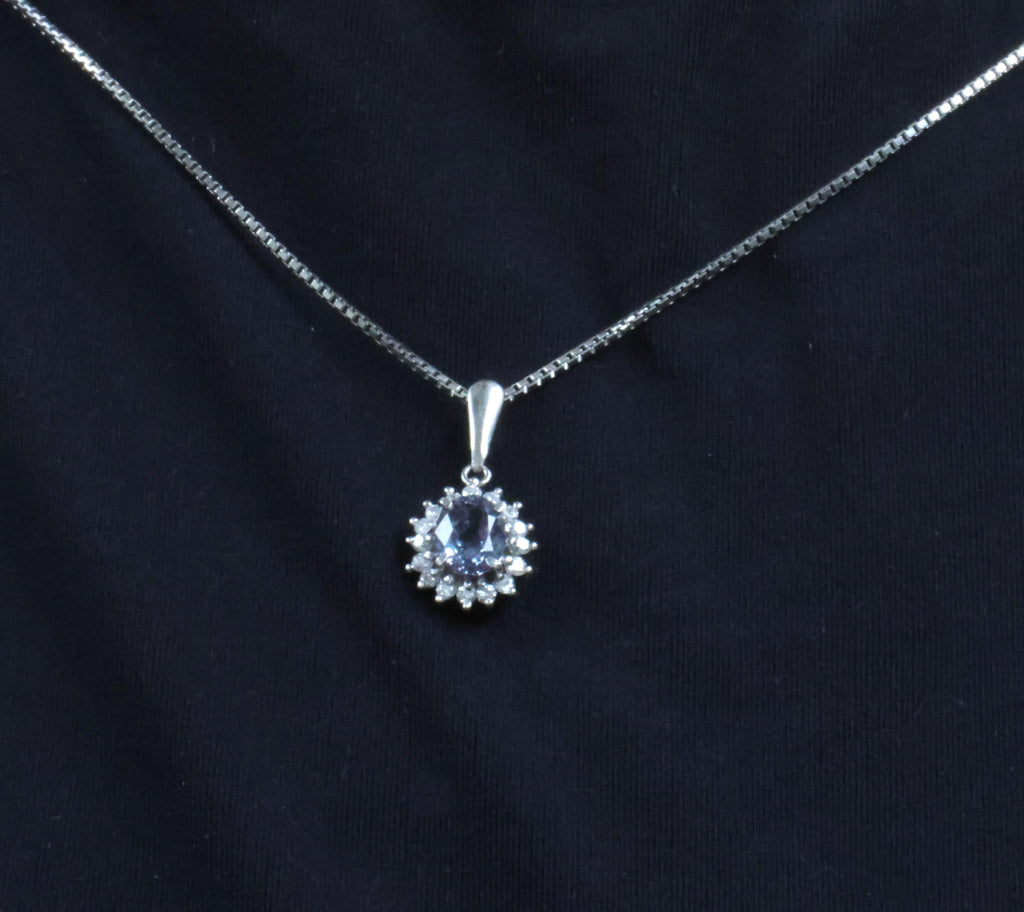 RARE! 0.97ct Natural Color Change Sapphire & 0.20ct Diamond Platinum Necklace