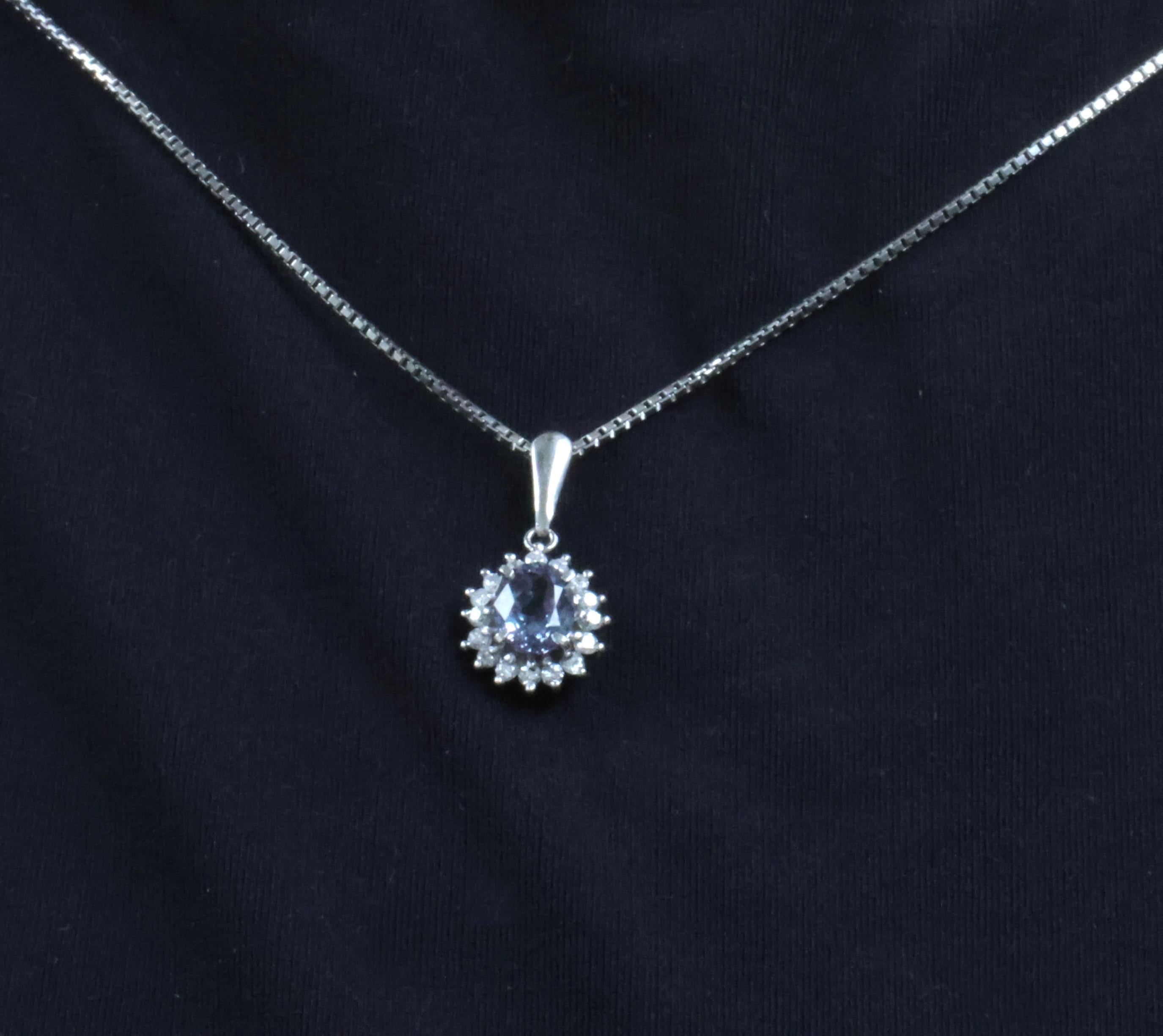RARE! 0.97ct Natural Color Change Sapphire & 0.20ct Diamond Platinum Necklace
