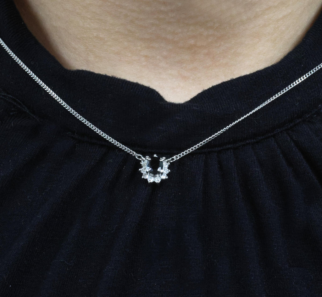 0.40ct Natural Untreated Blue Green Sapphire & 0.19ct Diamond Platinum Necklace