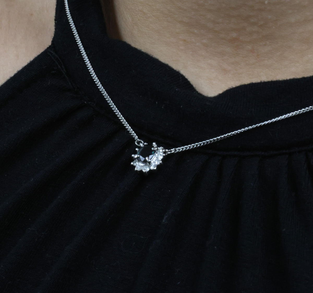 0.40ct Natural Untreated Blue Green Sapphire & 0.19ct Diamond Platinum Necklace