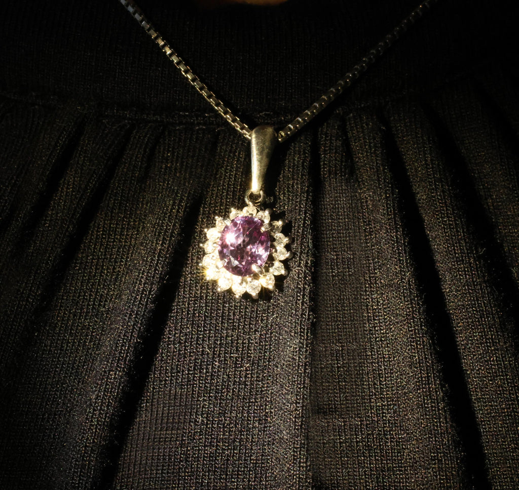 RARE! 0.97ct Natural Color Change Sapphire & 0.20ct Diamond Platinum Necklace