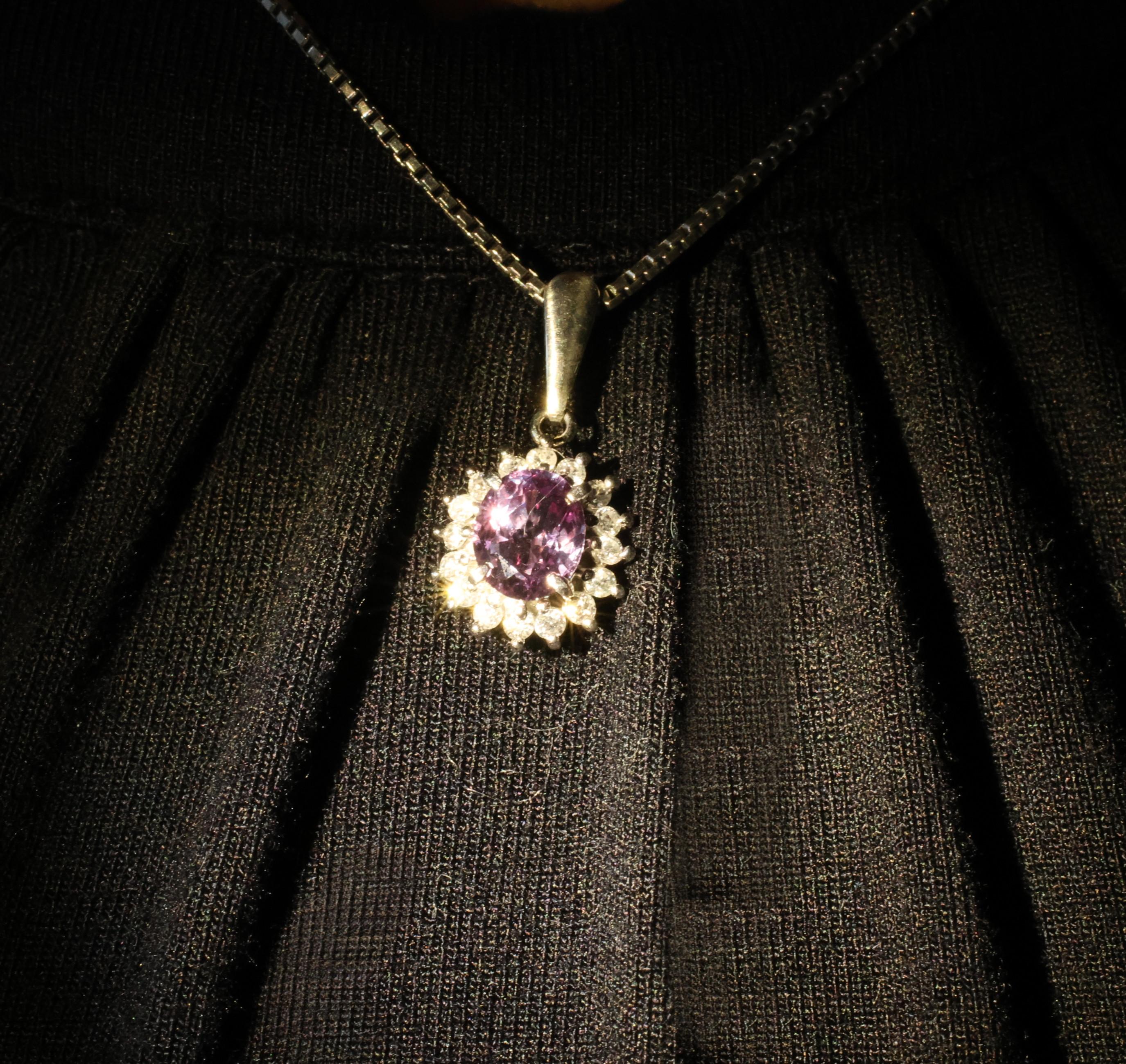 RARE! 0.97ct Natural Color Change Sapphire & 0.20ct Diamond Platinum Necklace