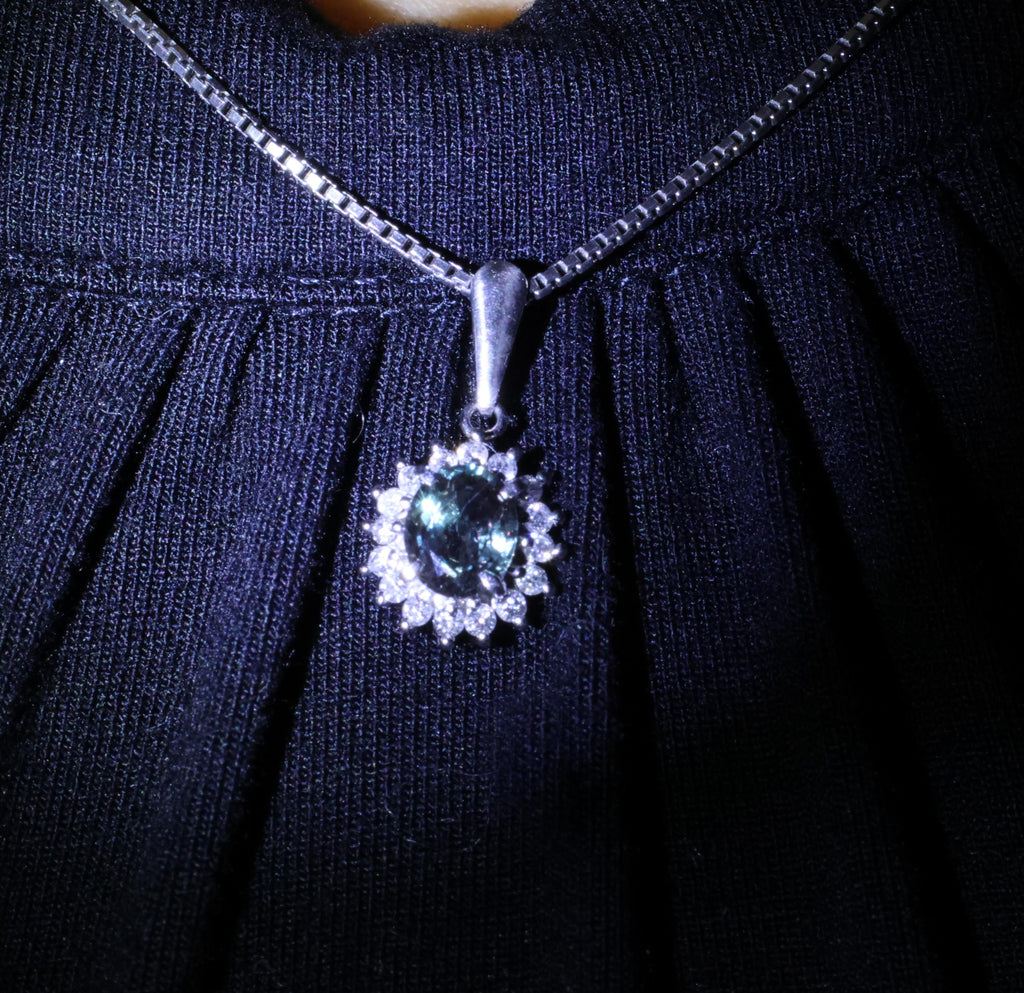RARE! 0.97ct Natural Color Change Sapphire & 0.20ct Diamond Platinum Necklace