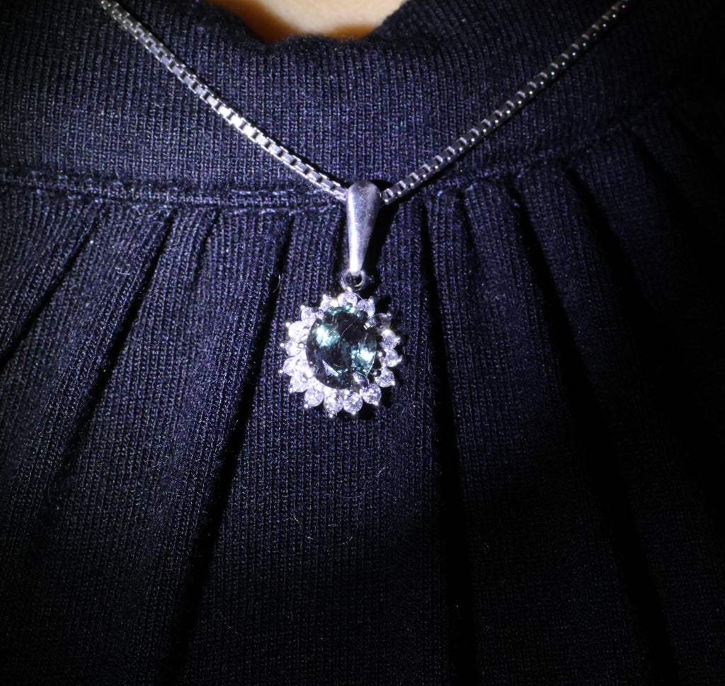 RARE! 0.97ct Natural Color Change Sapphire & 0.20ct Diamond Platinum Necklace