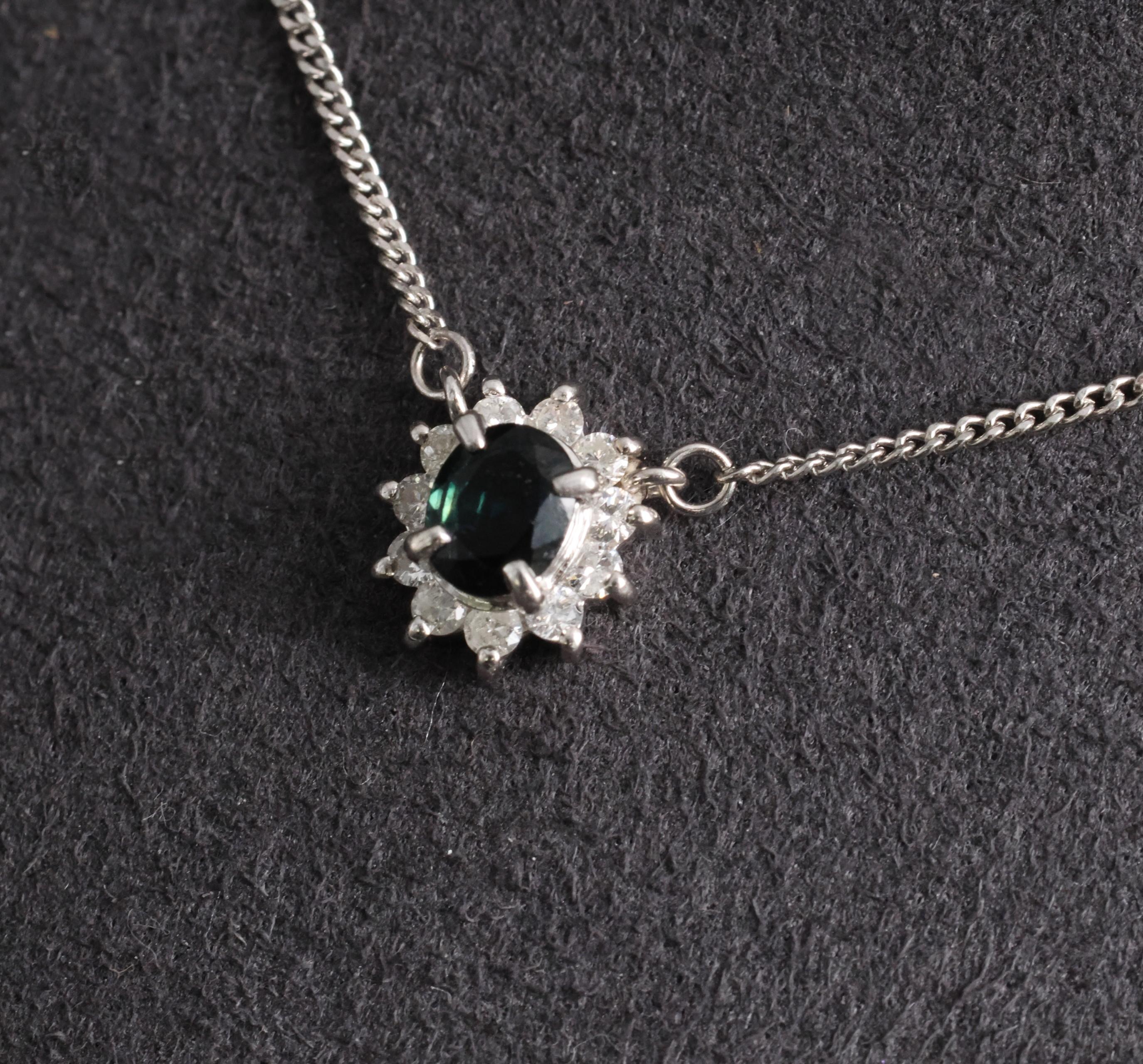 0.40ct Natural Untreated Blue Green Sapphire & 0.19ct Diamond Platinum Necklace