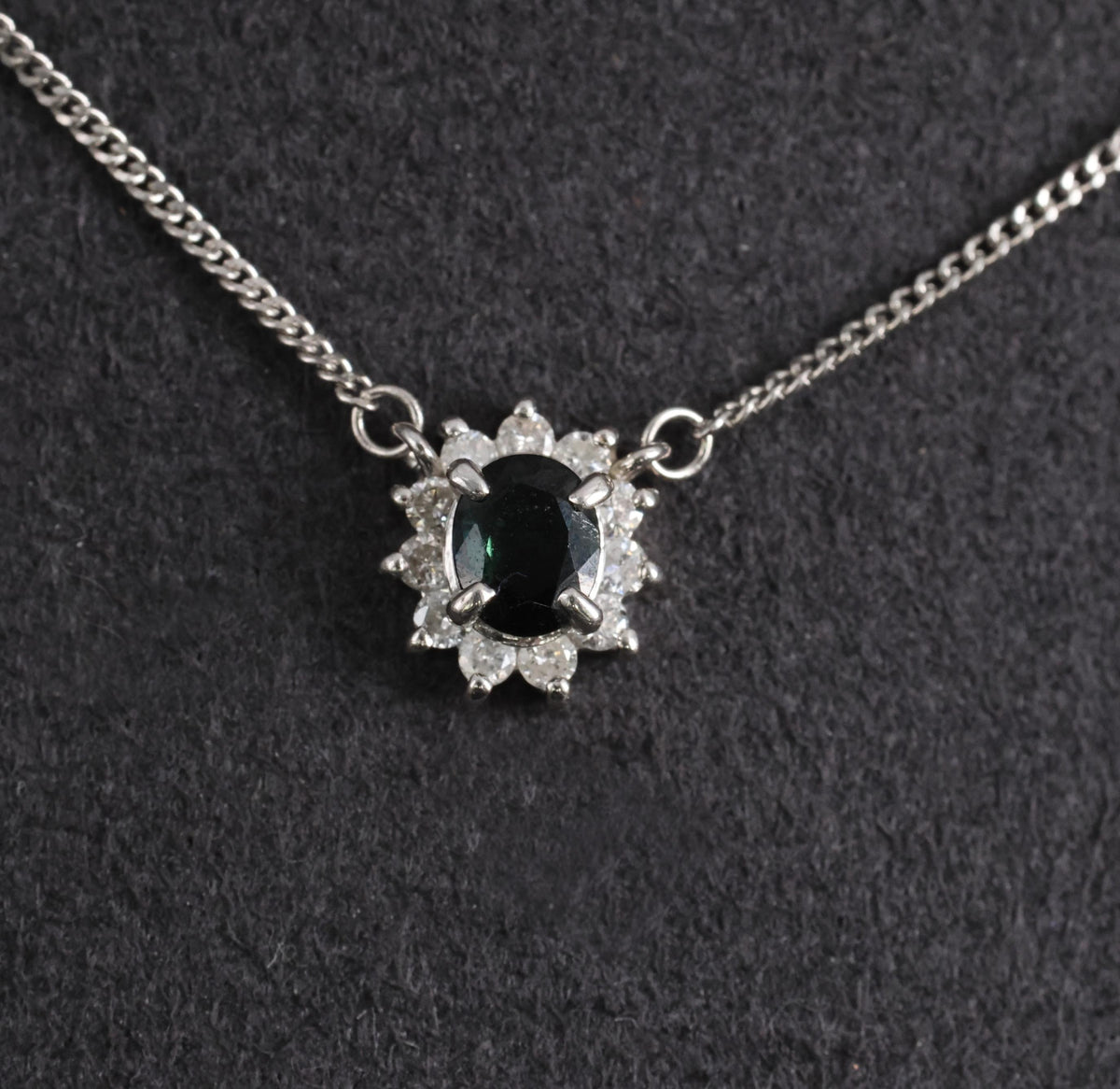 0.40ct Natural Untreated Blue Green Sapphire & 0.19ct Diamond Platinum Necklace