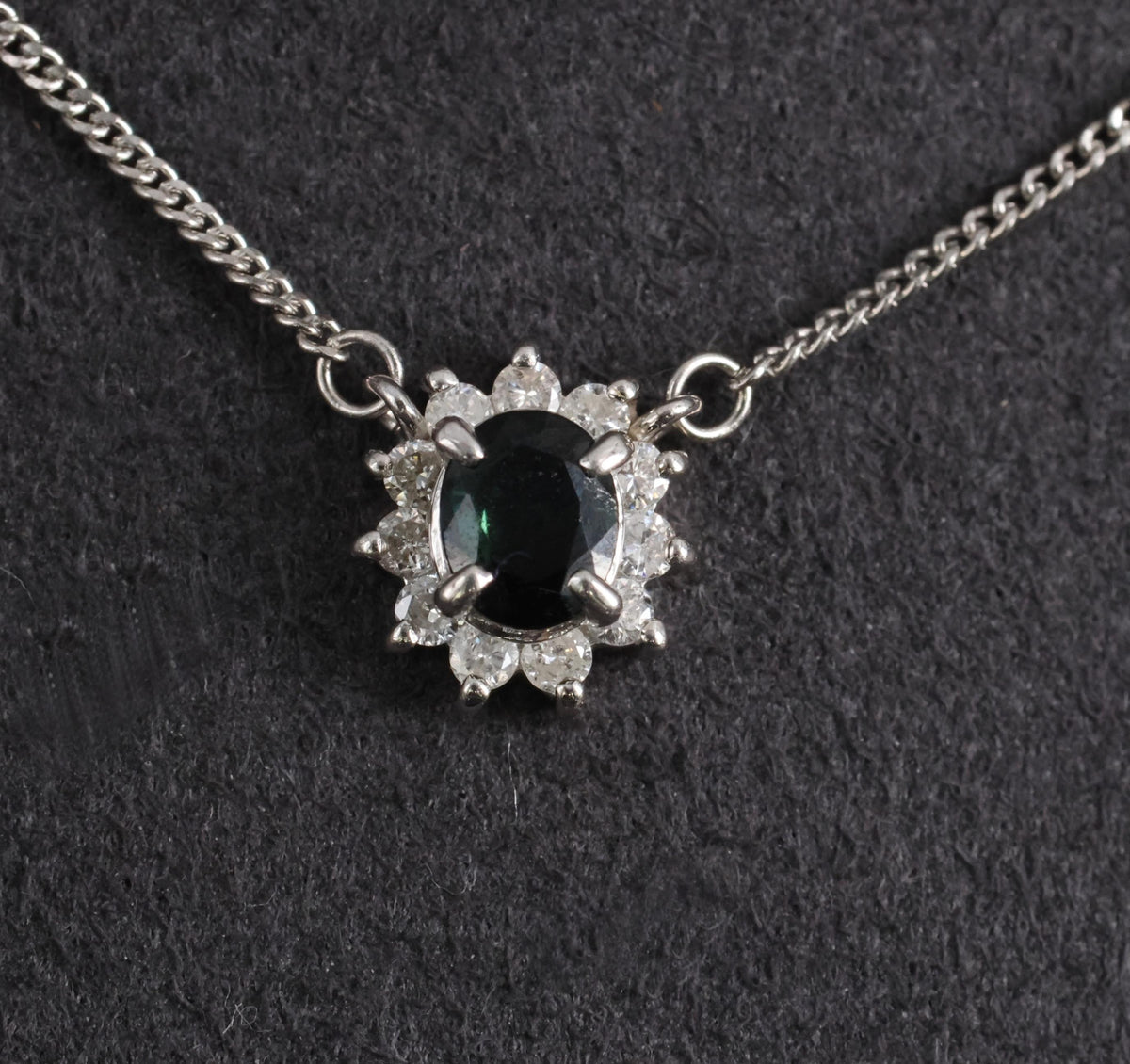 0.40ct Natural Untreated Blue Green Sapphire & 0.19ct Diamond Platinum Necklace