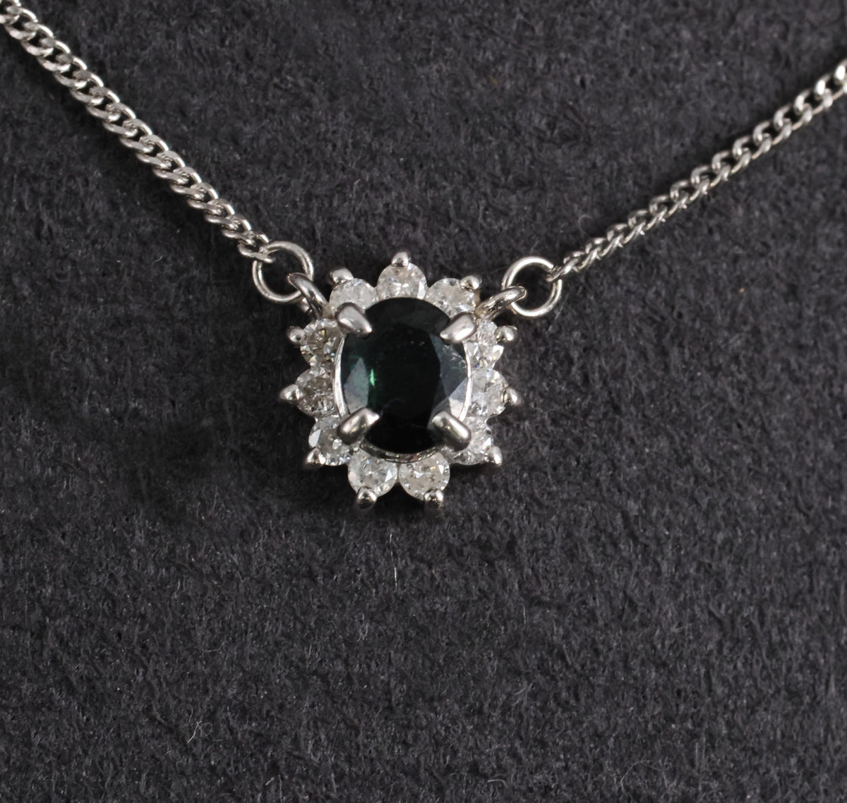 0.40ct Natural Untreated Blue Green Sapphire & 0.19ct Diamond Platinum Necklace