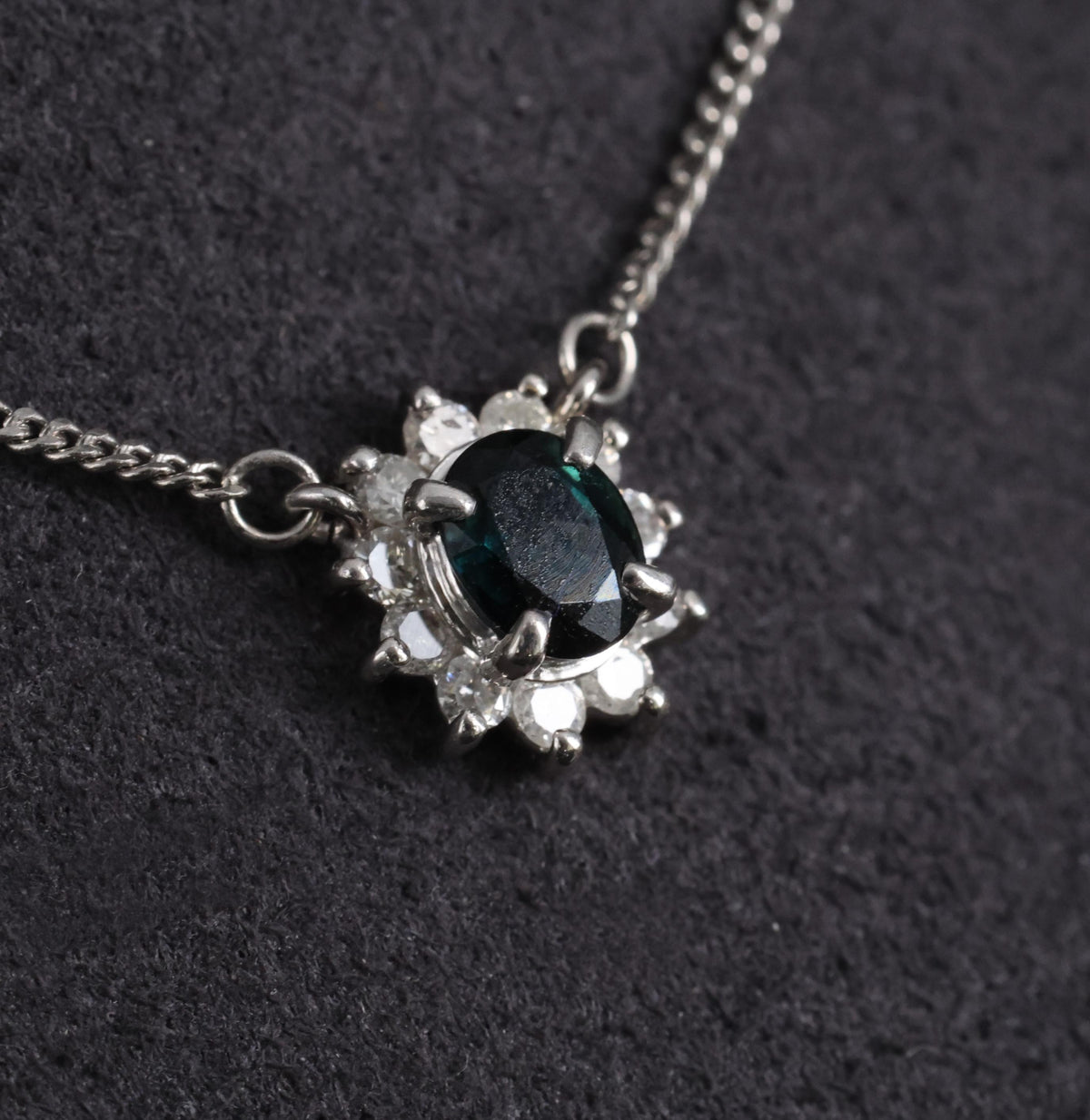 0.40ct Natural Untreated Blue Green Sapphire & 0.19ct Diamond Platinum Necklace