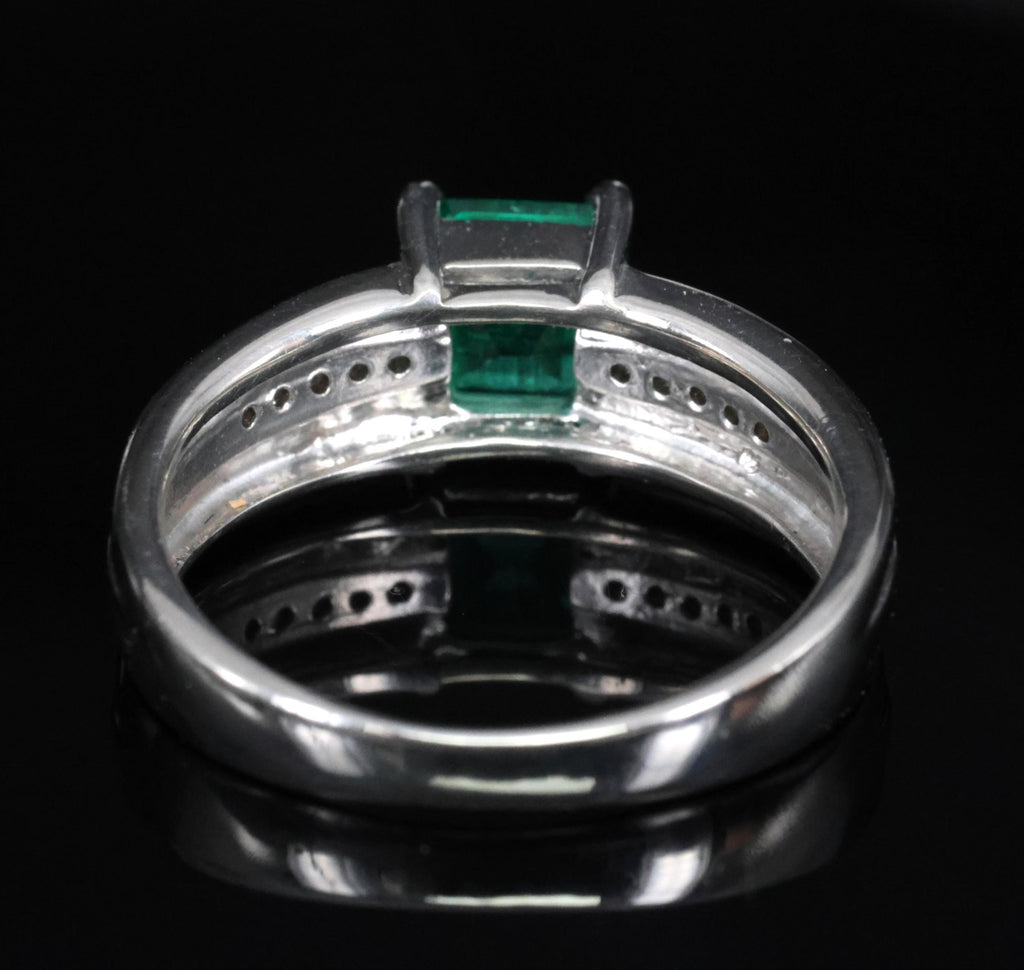Fine 0.79ct Natural Colombian Emerald & 0.10ct Diamond Platinum Ring, Size 5.25