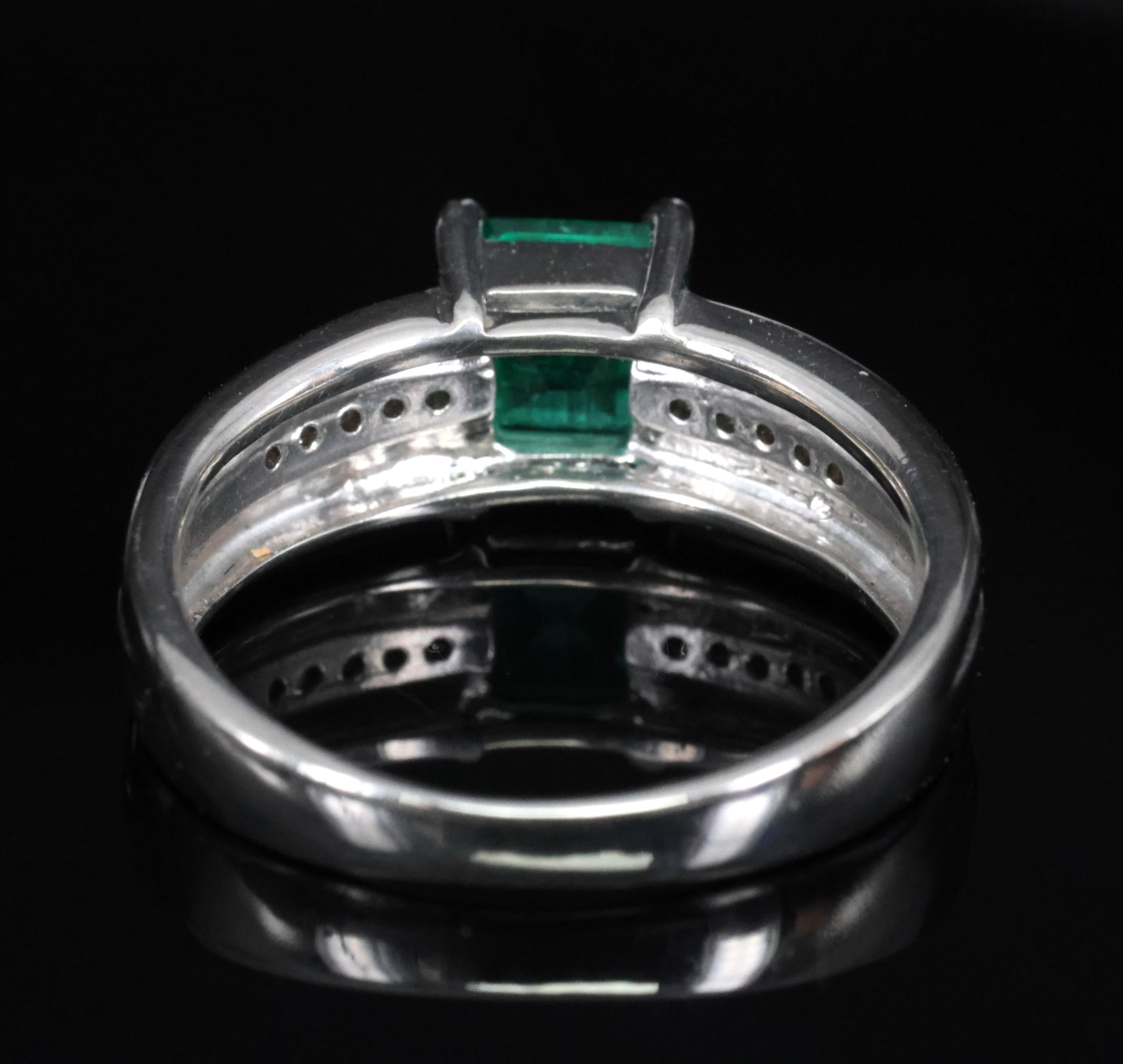 Fine 0.79ct Natural Colombian Emerald & 0.10ct Diamond Platinum Ring, Size 5.25