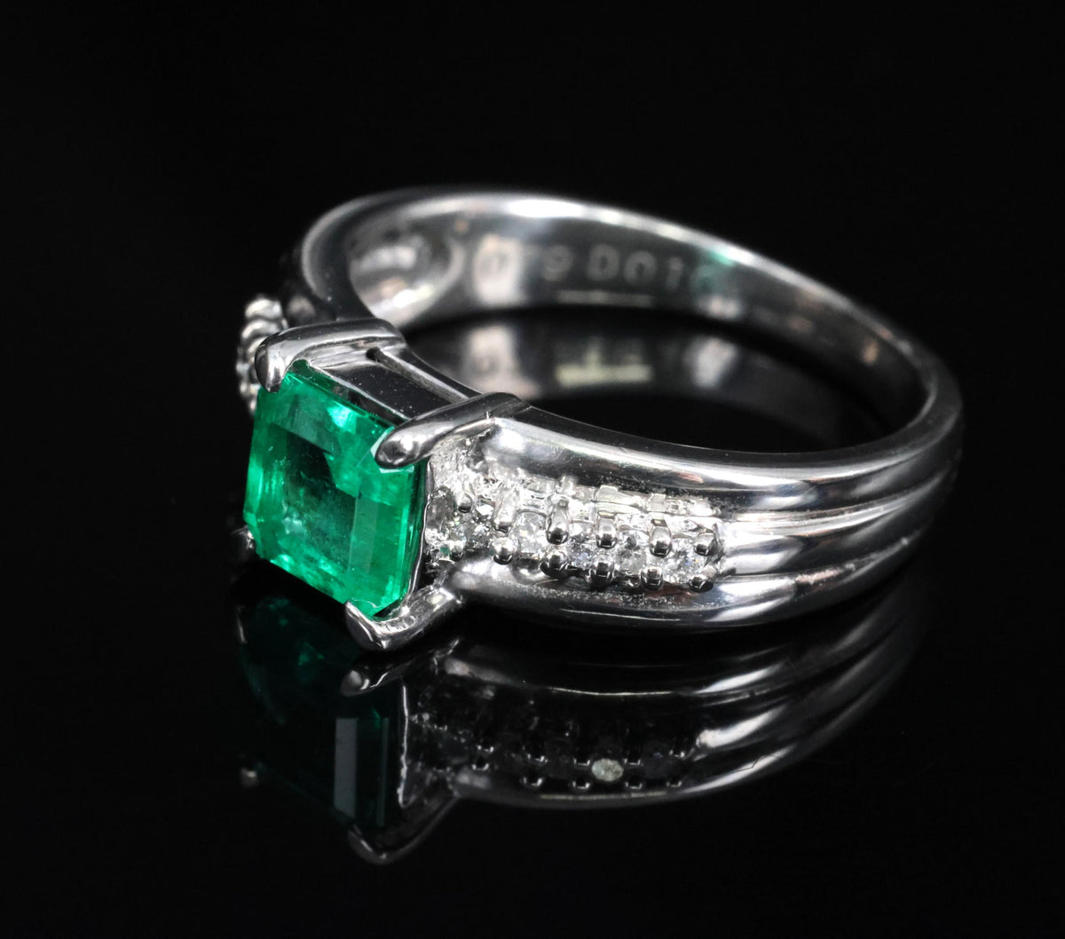 Fine 0.79ct Natural Colombian Emerald & 0.10ct Diamond Platinum Ring, Size 5.25