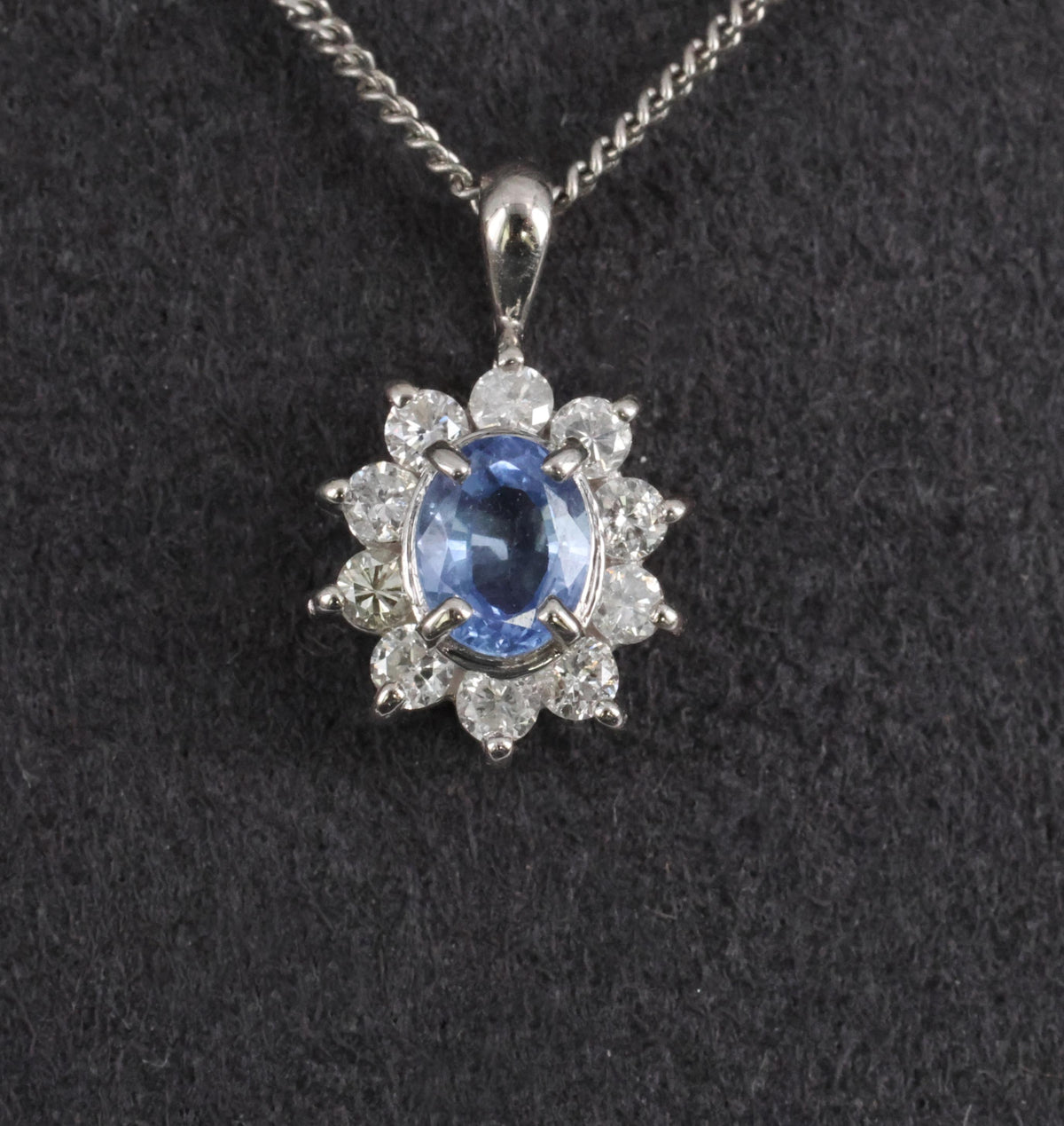 0.51ct Natural Cornflower Blue Sapphire & 0.27ct Diamond Halo Platinum Necklace