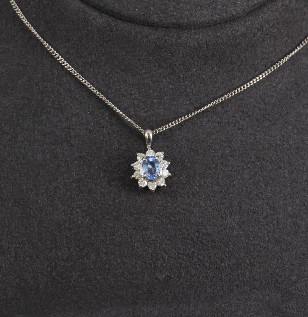 0.51ct Natural Cornflower Blue Sapphire & 0.27ct Diamond Halo Platinum Necklace
