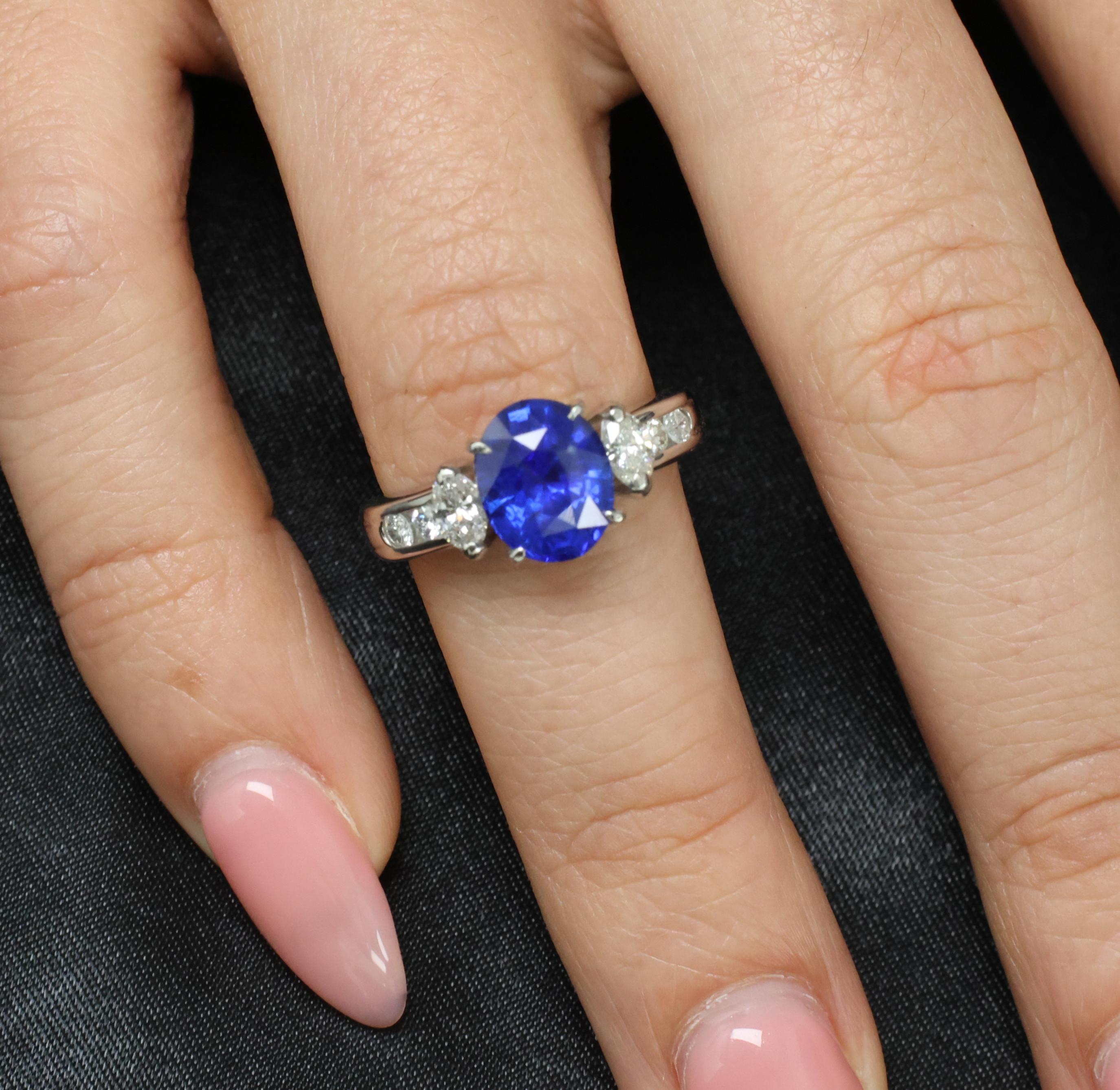 3.03ct GIA Ceylon Royal Blue Sapphire & 0.54ct Diamond Platinum Ring, Size 6