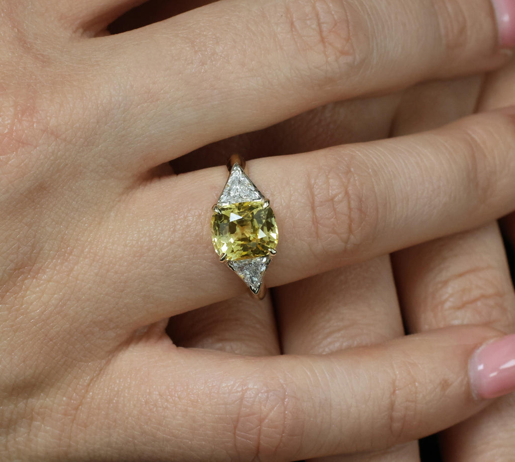4.52ct GIA Ceylon No Heat Yellow Sapphire & 0.50ct Diamond 18K Gold Ring, Size 8