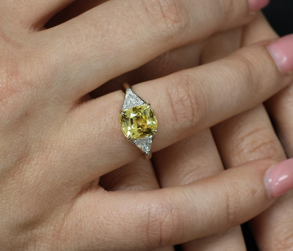 4.52ct GIA Ceylon No Heat Yellow Sapphire & 0.50ct Diamond 18K Gold Ring, Size 8
