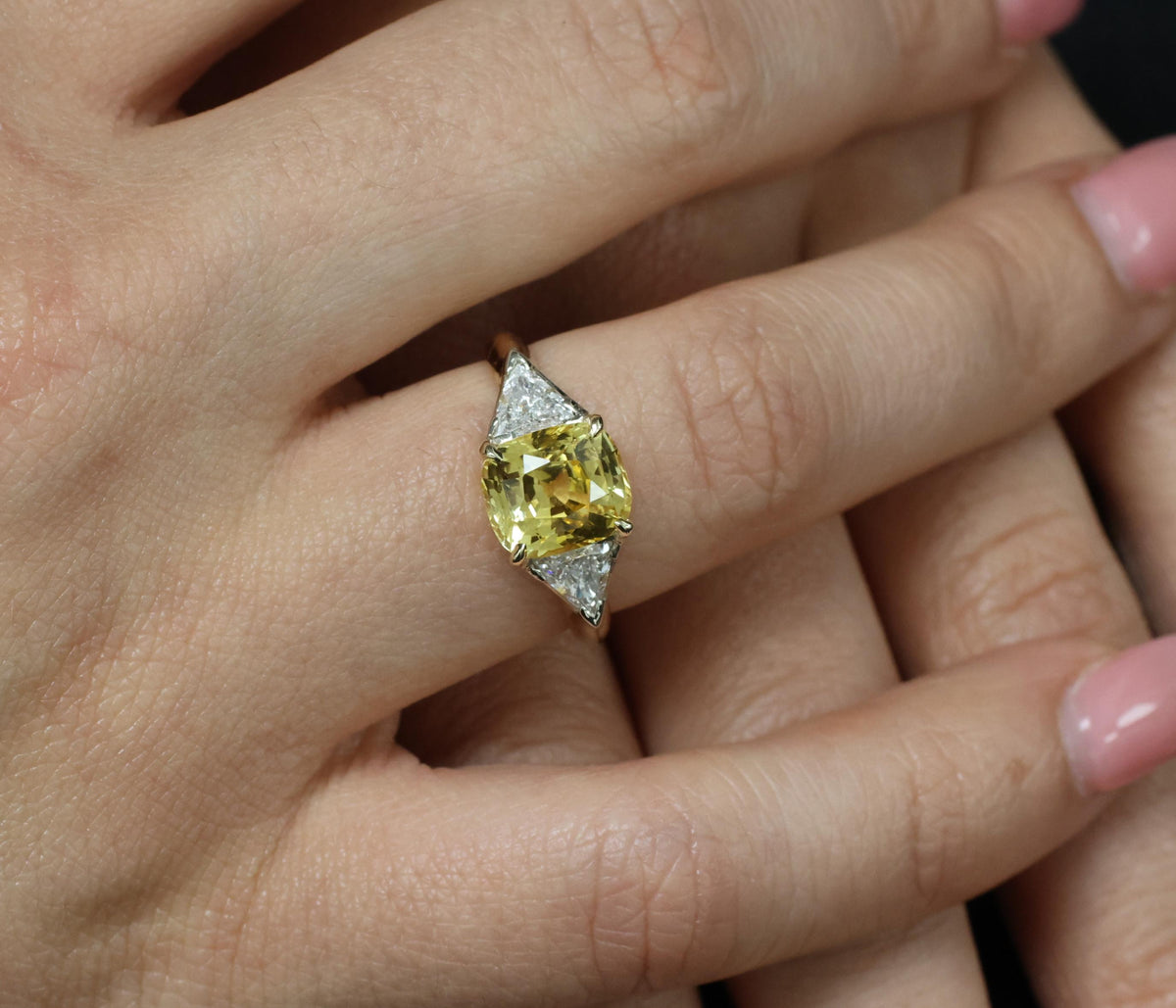 4.52ct GIA Ceylon No Heat Yellow Sapphire & 0.50ct Diamond 18K Gold Ring, Size 8