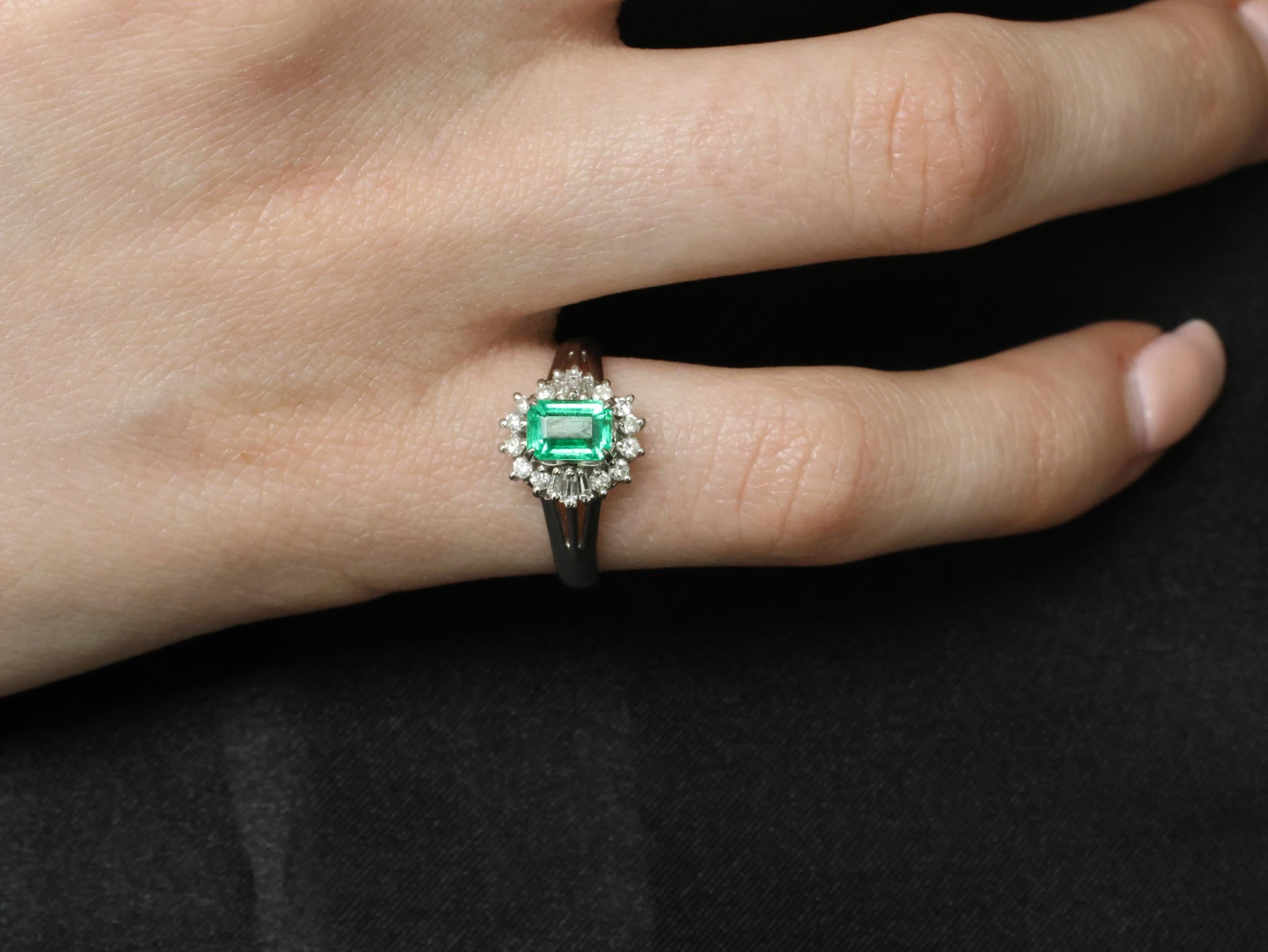Fine 0.73ct GIA Certified No Oil Emerald 0.25ct Diamond Platinum Ring Size 5.75