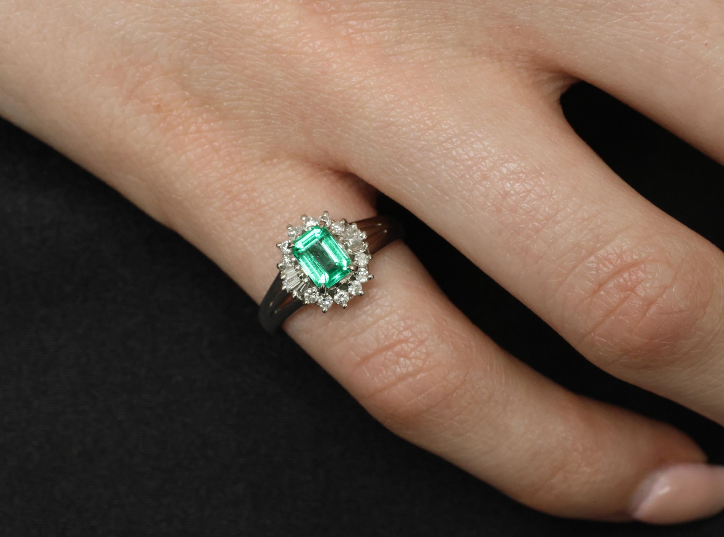 Fine 0.73ct GIA Certified No Oil Emerald 0.25ct Diamond Platinum Ring Size 5.75