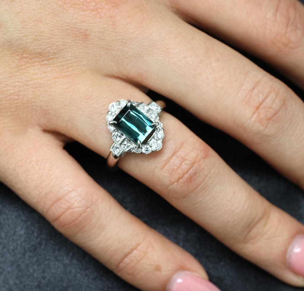 2.61ct Natural Indicolite Tourmaline & 0.77ct Diamond Platinum Ring, Size 7.75