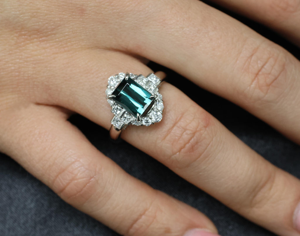 2.61ct Natural Indicolite Tourmaline & 0.77ct Diamond Platinum Ring, Size 7.75