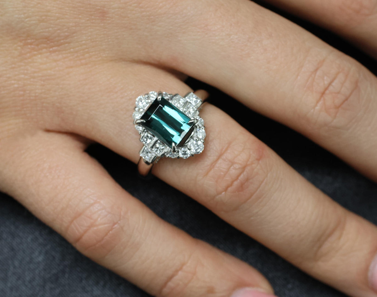 2.61ct Natural Indicolite Tourmaline & 0.77ct Diamond Platinum Ring, Size 7.75