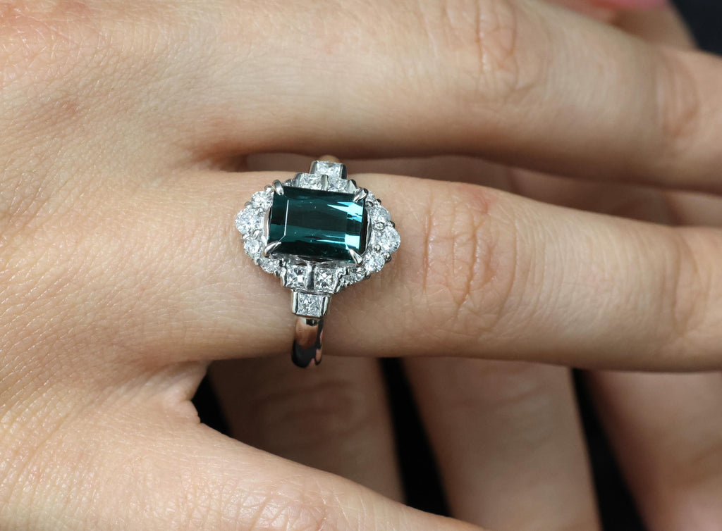 2.61ct Natural Indicolite Tourmaline & 0.77ct Diamond Platinum Ring, Size 7.75