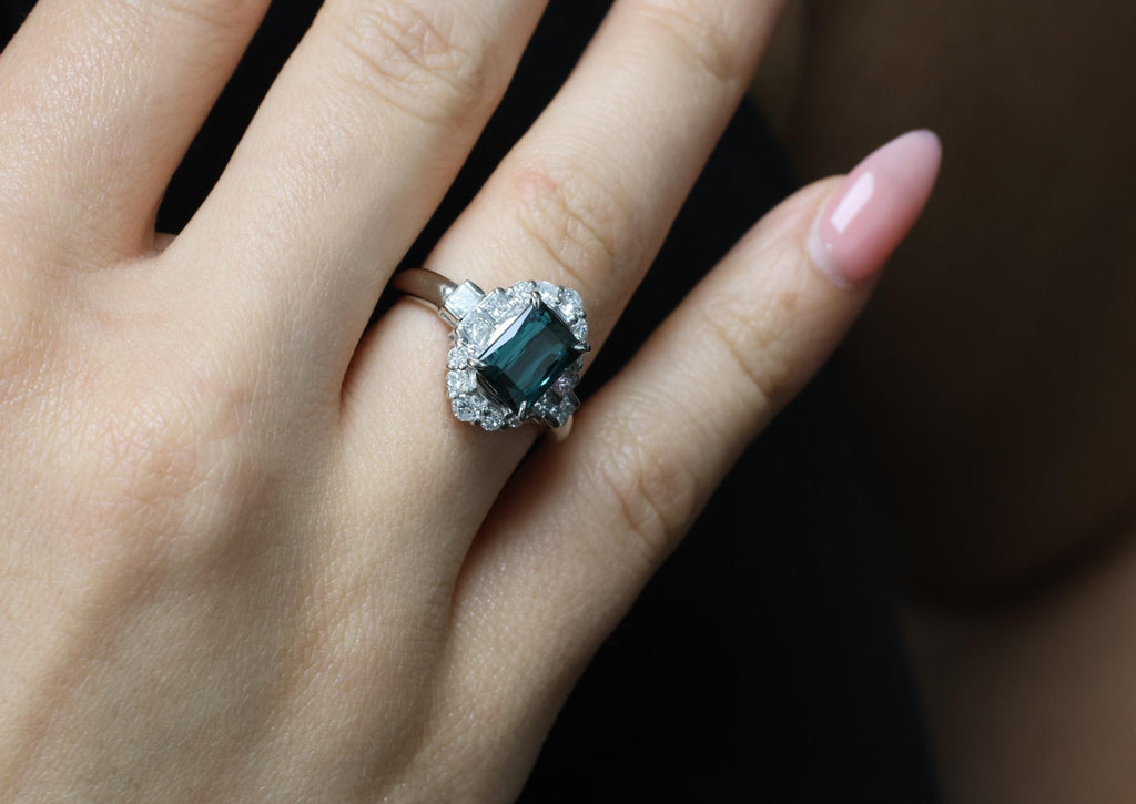 2.61ct Natural Indicolite Tourmaline & 0.77ct Diamond Platinum Ring, Size 7.75