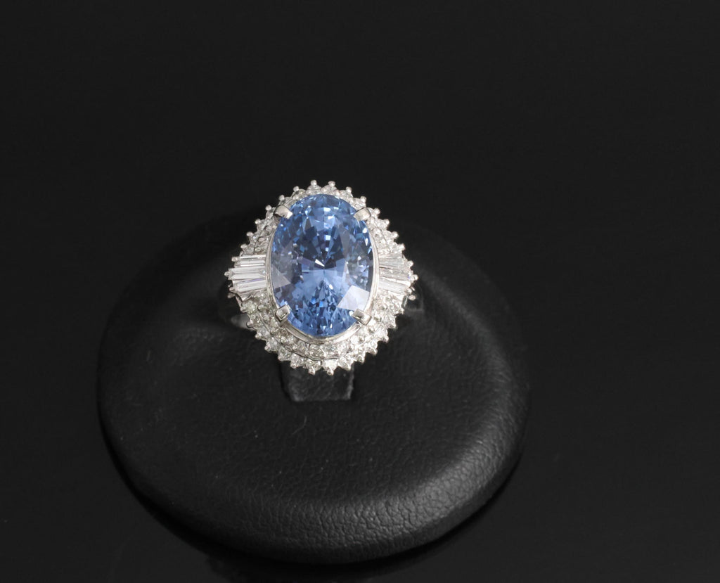 Fine 7.43ct GIA Ceylon Blue Sapphire & 0.60ct Diamond Platinum Ring, Size 5.75