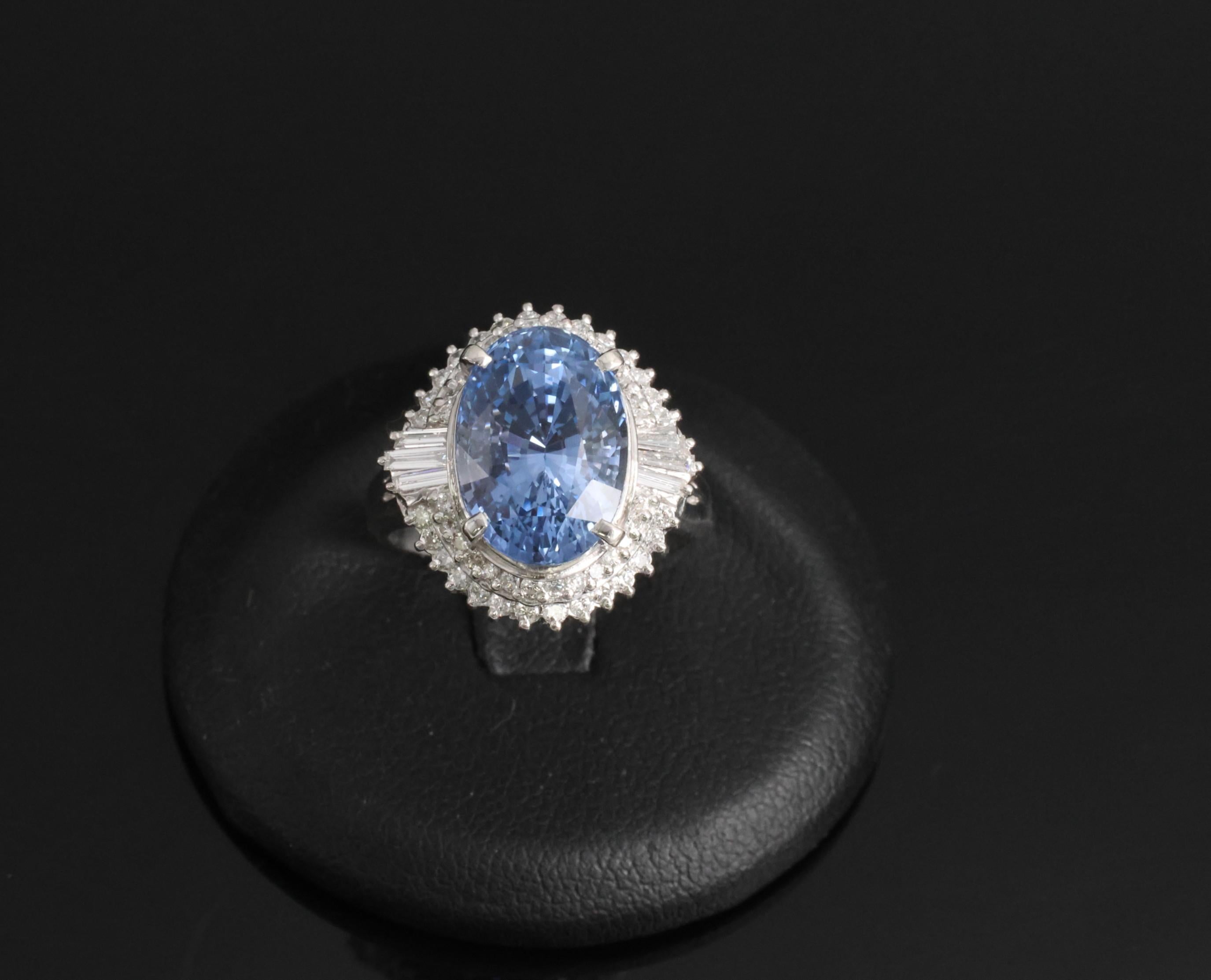 Fine 7.43ct GIA Ceylon Blue Sapphire & 0.60ct Diamond Platinum Ring, Size 5.75