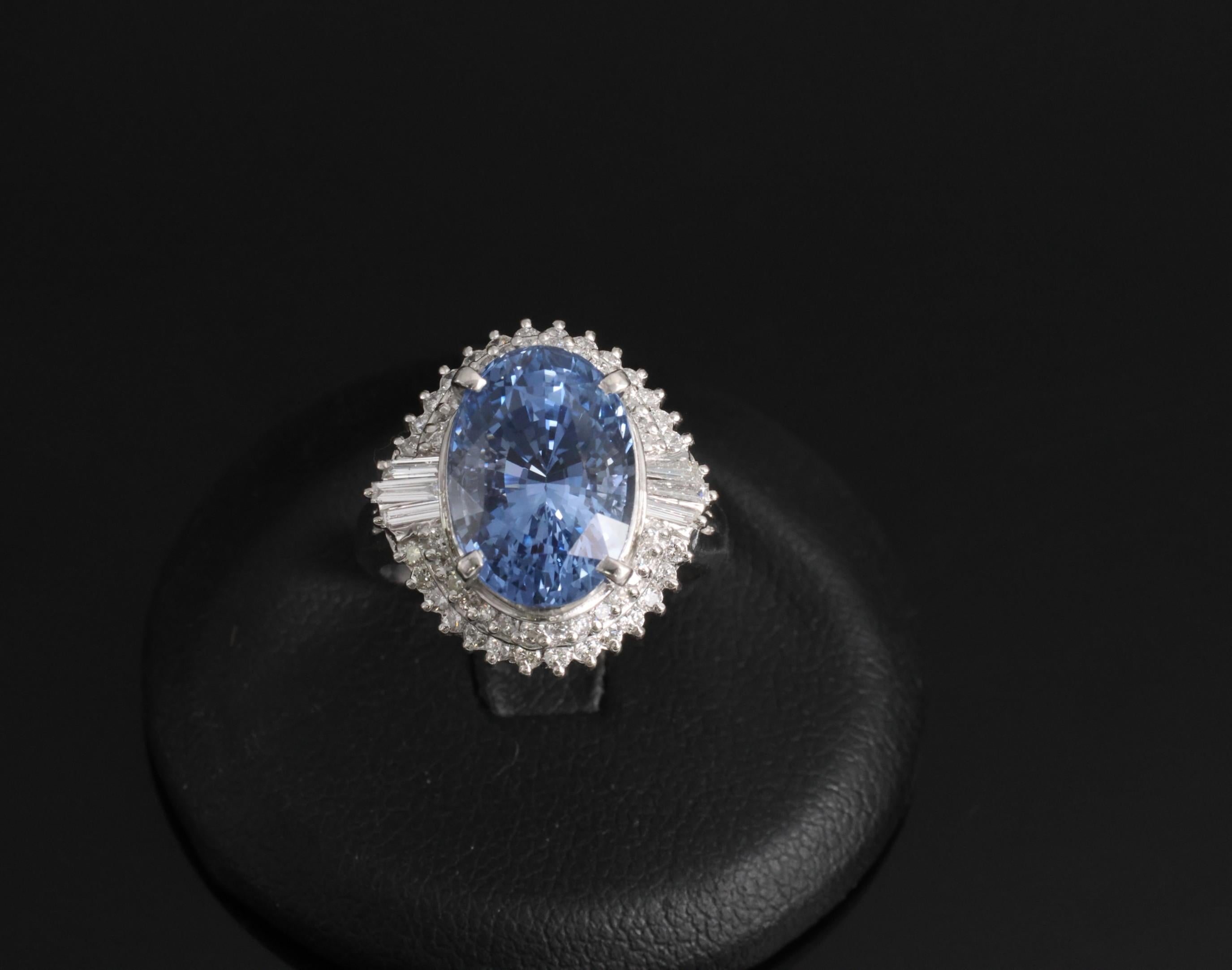 Fine 7.43ct GIA Ceylon Blue Sapphire & 0.60ct Diamond Platinum Ring, Size 5.75