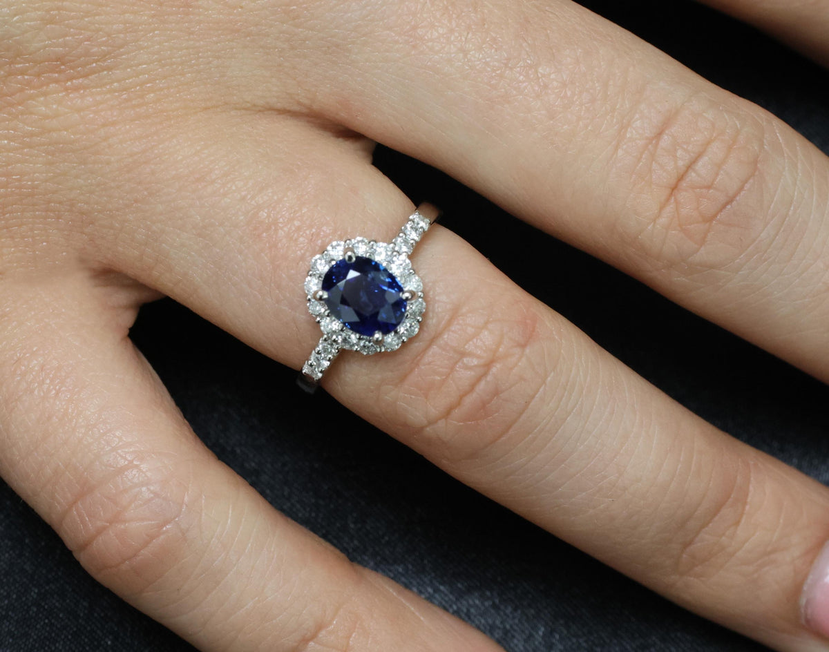 2.17ct GIA Natural NO HEAT Blue Sapphire 0.43ct Diamond Platinum Ring Size 6.25