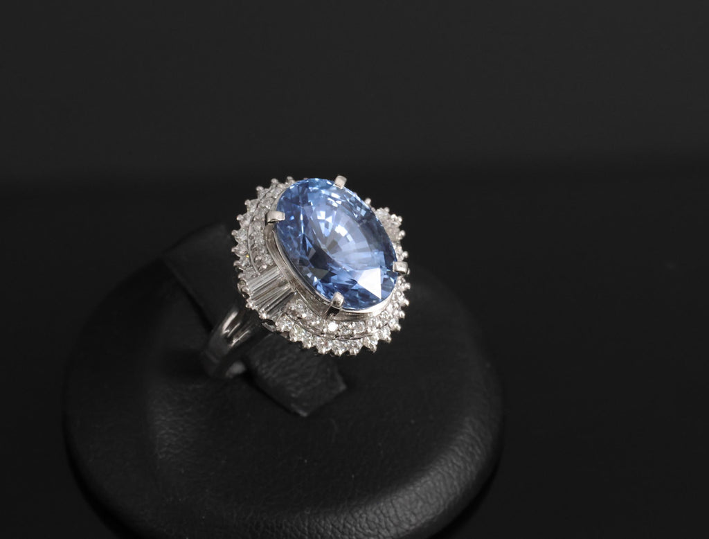 Fine 7.43ct GIA Ceylon Blue Sapphire & 0.60ct Diamond Platinum Ring, Size 5.75