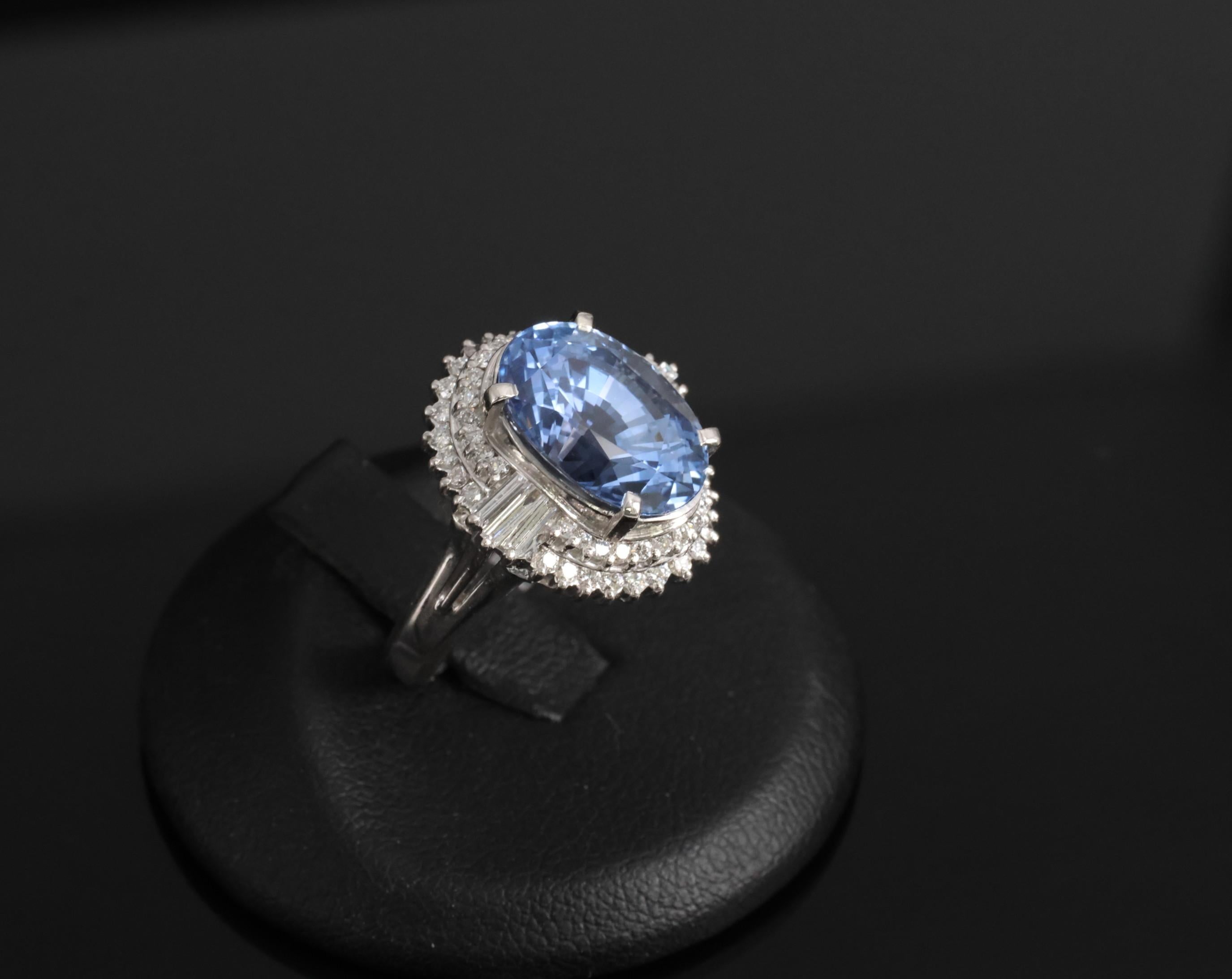 Fine 7.43ct GIA Ceylon Blue Sapphire & 0.60ct Diamond Platinum Ring, Size 5.75