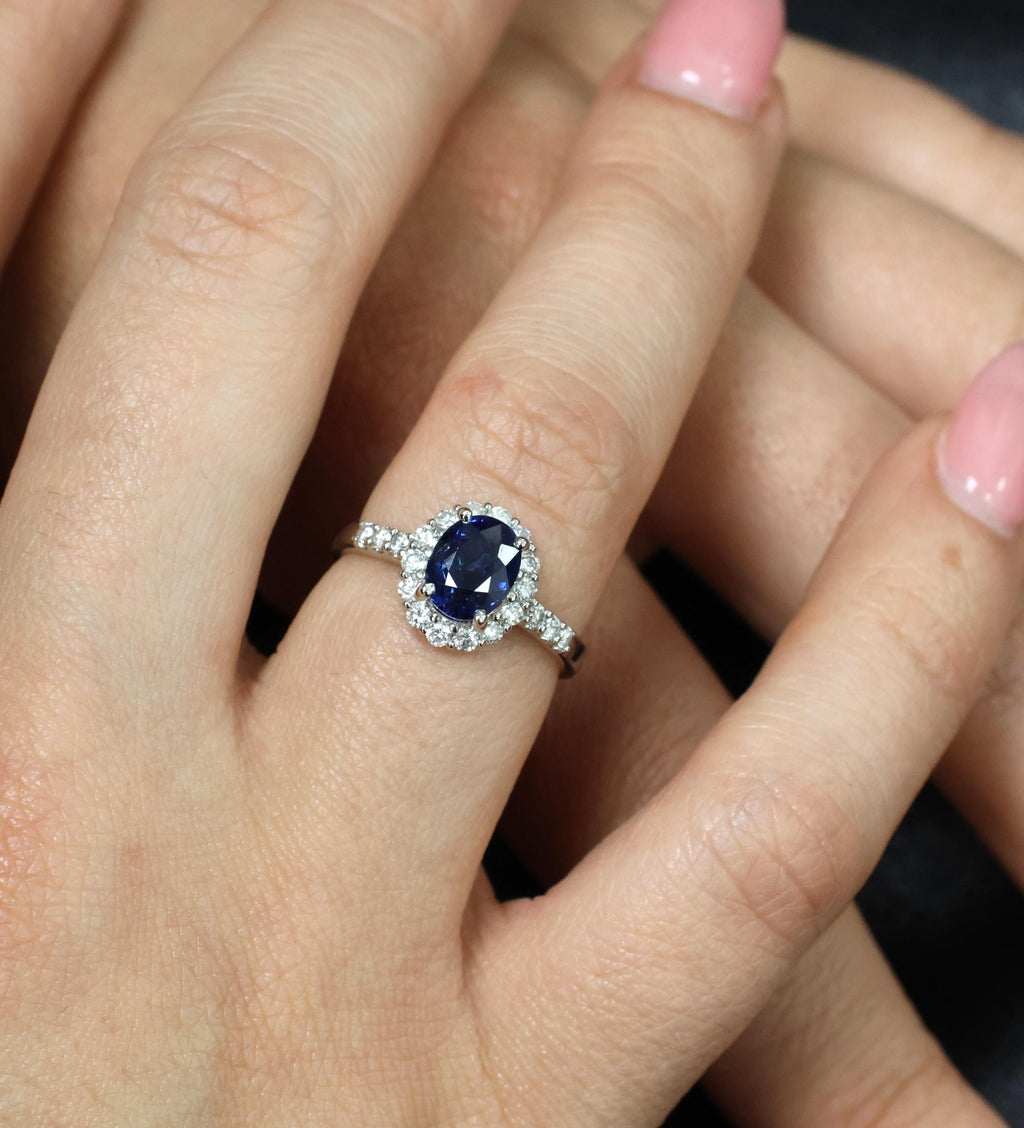 2.17ct GIA Natural NO HEAT Blue Sapphire 0.43ct Diamond Platinum Ring Size 6.25