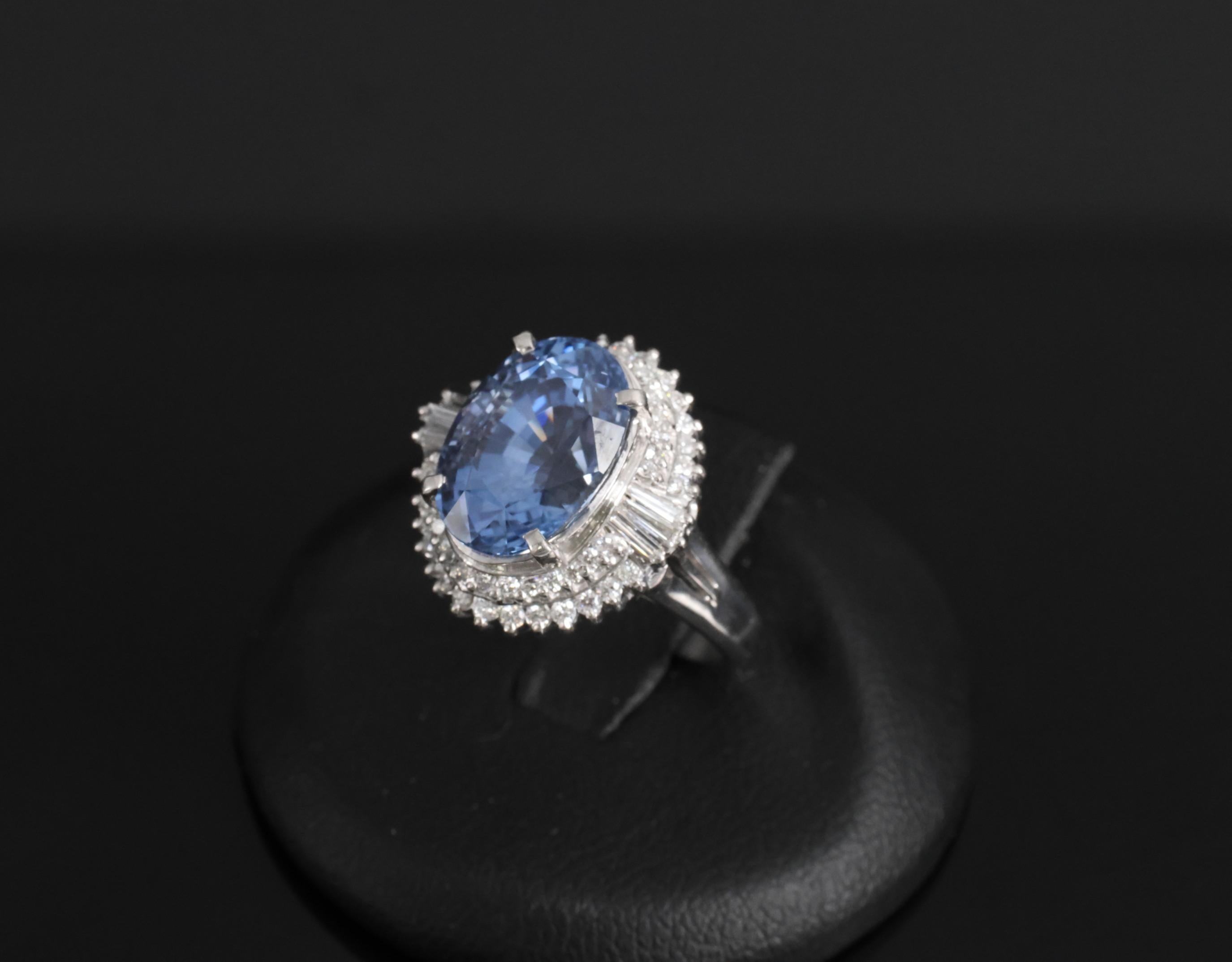 Fine 7.43ct GIA Ceylon Blue Sapphire & 0.60ct Diamond Platinum Ring, Size 5.75