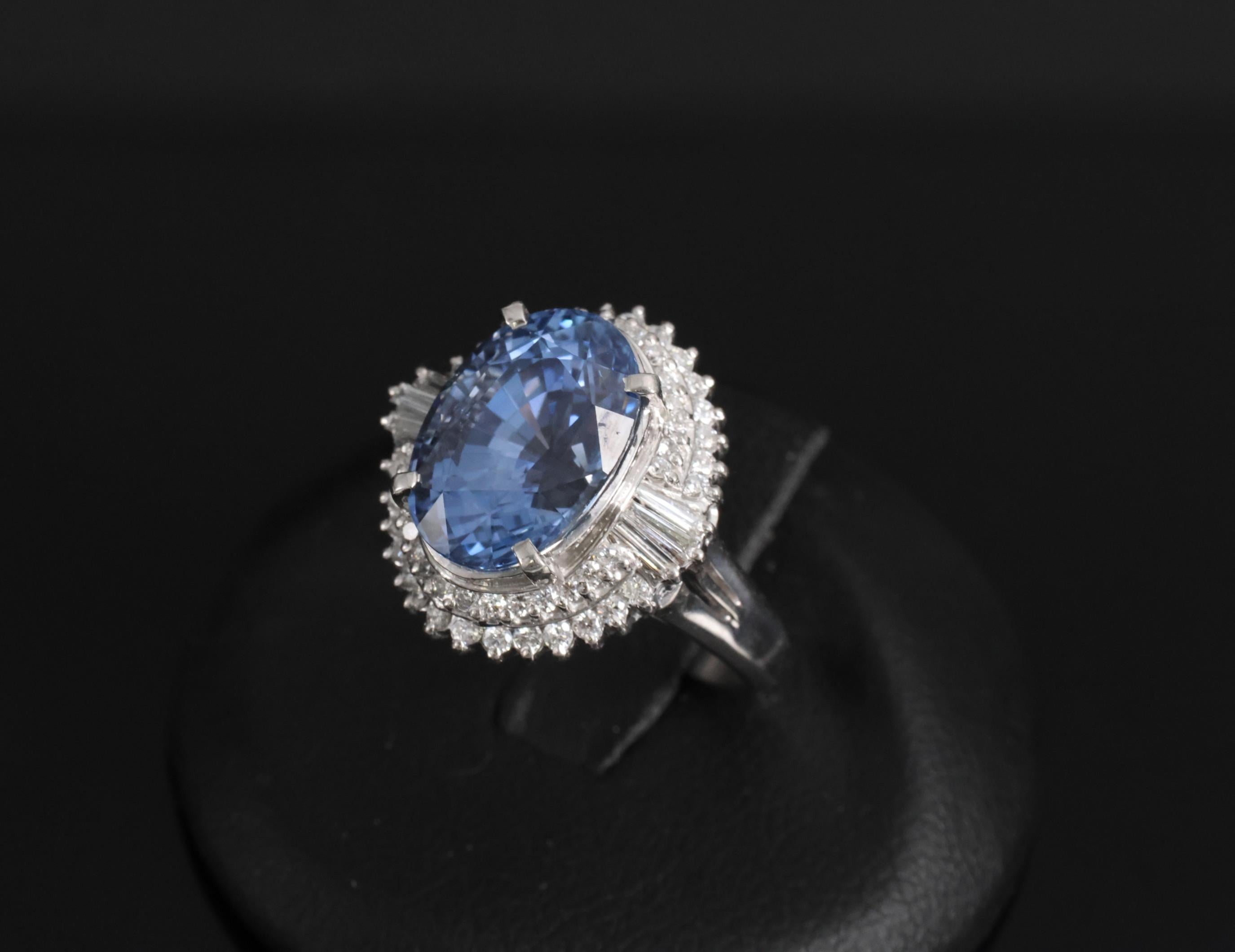 Fine 7.43ct GIA Ceylon Blue Sapphire & 0.60ct Diamond Platinum Ring, Size 5.75