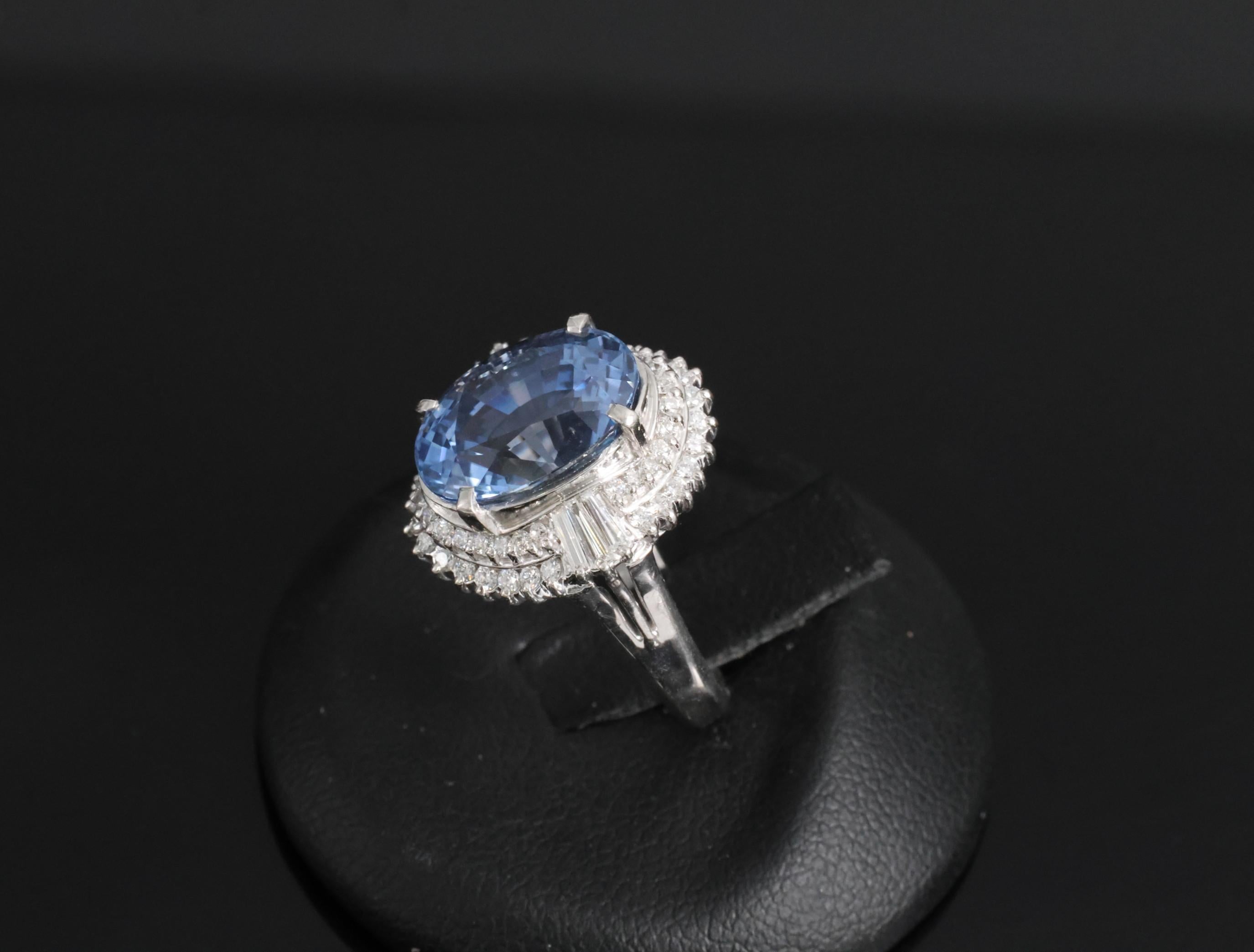 Fine 7.43ct GIA Ceylon Blue Sapphire & 0.60ct Diamond Platinum Ring, Size 5.75