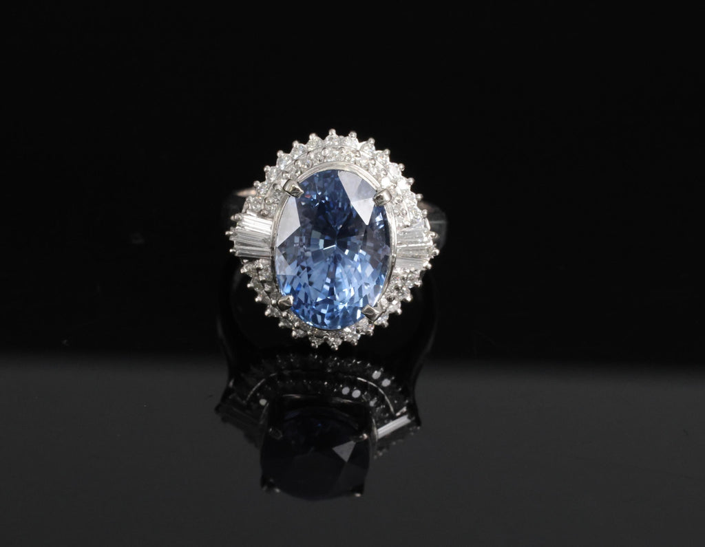 Fine 7.43ct GIA Ceylon Blue Sapphire & 0.60ct Diamond Platinum Ring, Size 5.75