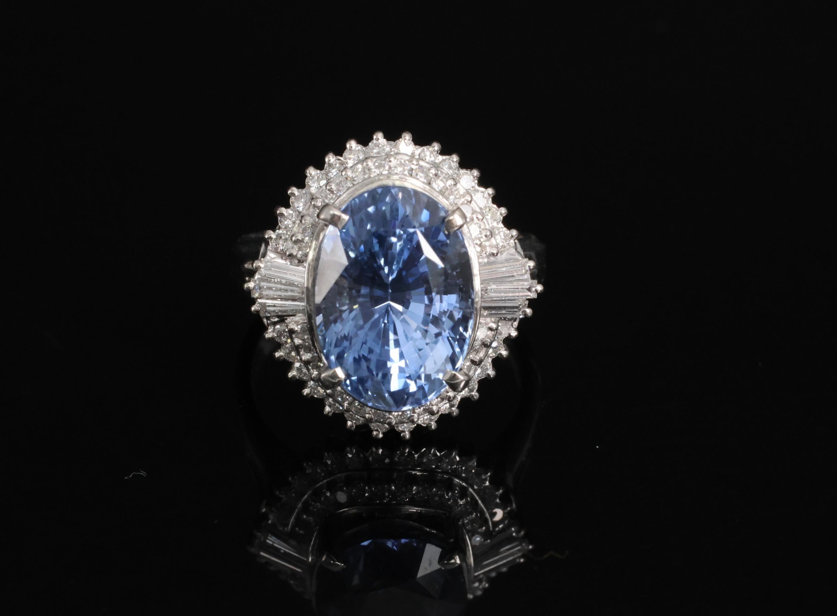 Fine 7.43ct GIA Ceylon Blue Sapphire & 0.60ct Diamond Platinum Ring, Size 5.75
