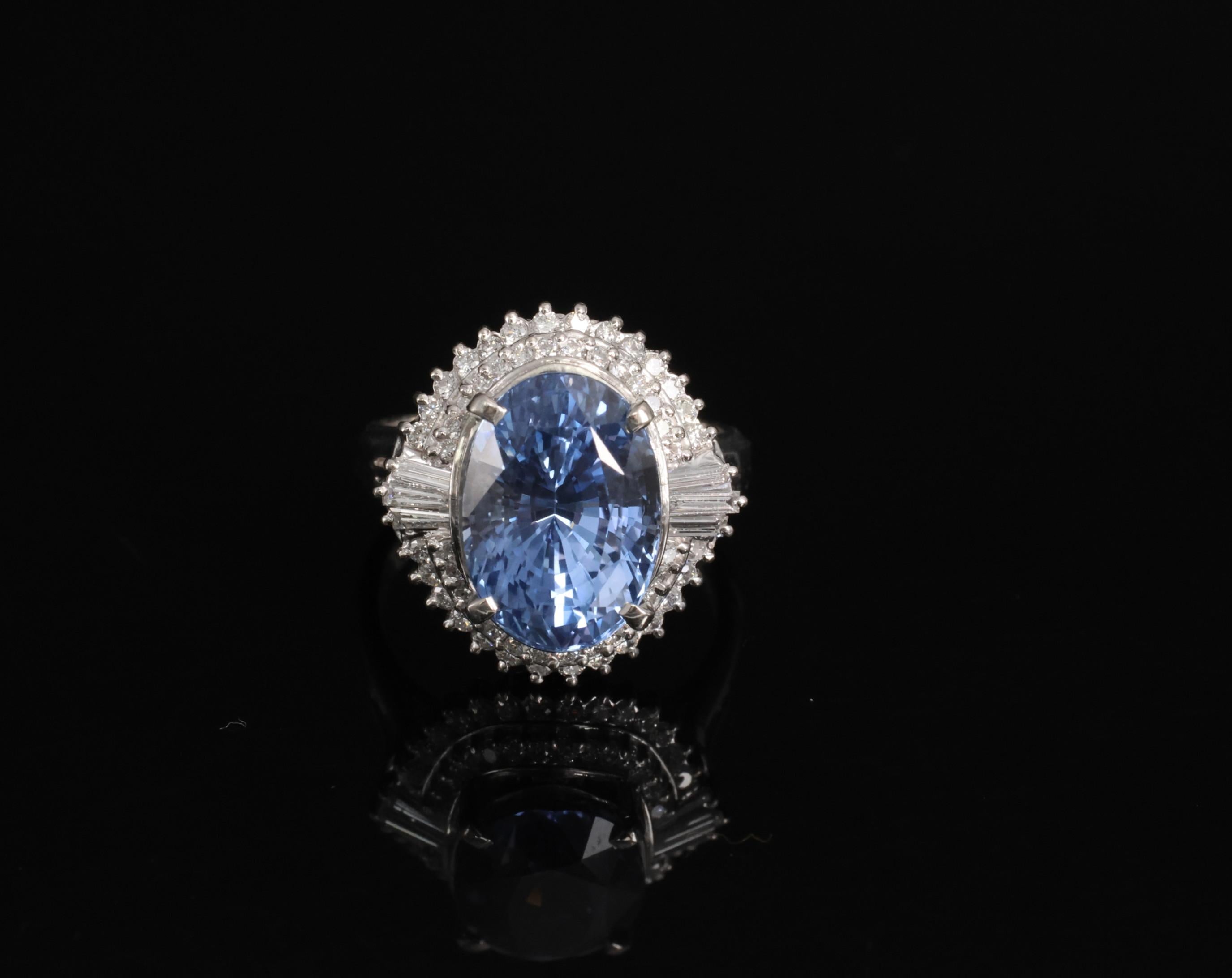 Fine 7.43ct GIA Ceylon Blue Sapphire & 0.60ct Diamond Platinum Ring, Size 5.75