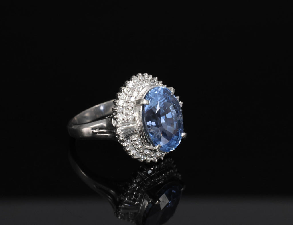 Fine 7.43ct GIA Ceylon Blue Sapphire & 0.60ct Diamond Platinum Ring, Size 5.75